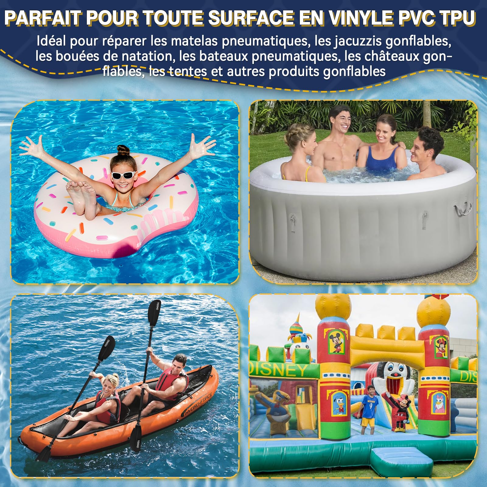 Tiepetly Kit de Reparation Piscine Imperméable et Transparent, pour Matelas Pneumatiques, Jacuzzis, Structures Gonflables, Matériaux en PVC, ABS, EVA et Caoutchouc - 4