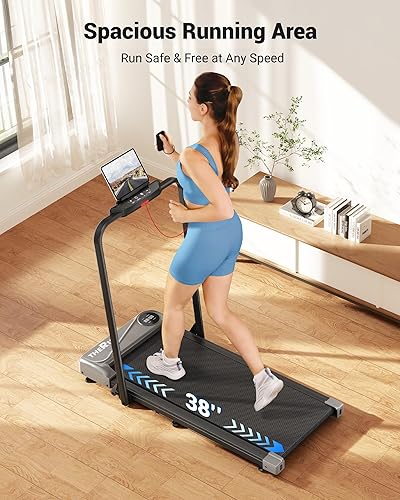 Miniatura 3 de THERUN - Almohadilla para caminar, caminadora plegable 2 en 1 para el hogar, 2.5 HP debajo del escritorio con barra de agarre, cinta para correr de