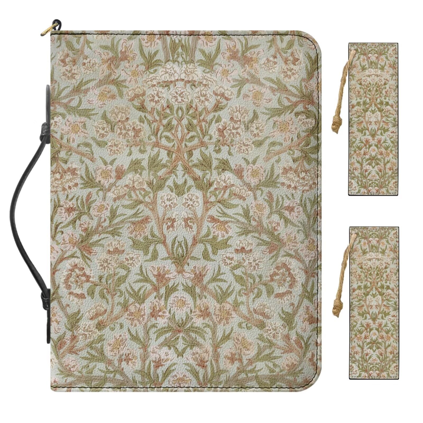 Buxolandt Large PU Leather Bible Bag for Women, Comes with 2 Leather Bookmarks Built-in Pocket Pen Slots, Color Bible Case with Handle, Work of William Morris Printed Bible Gifts for Women โ image 1
