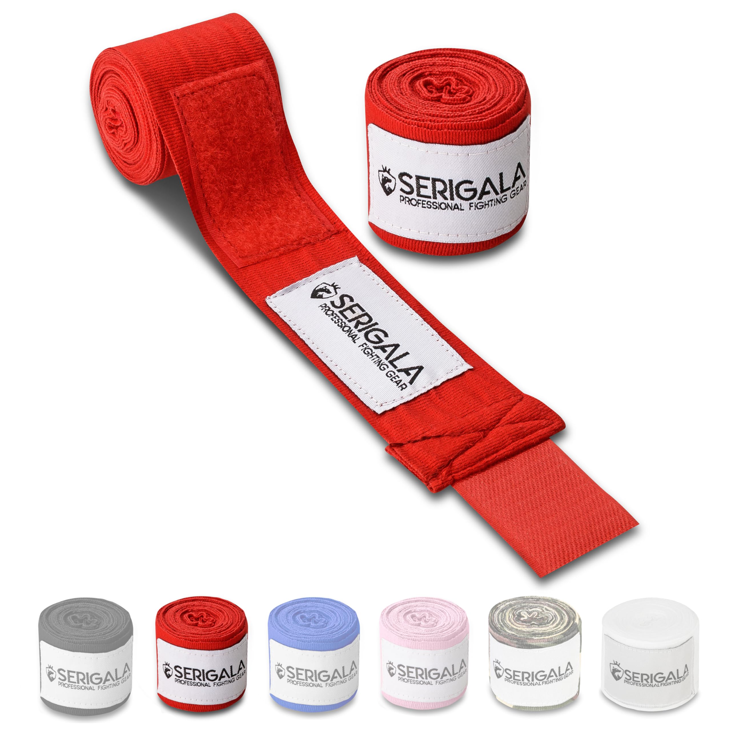 Serigala 4,5m Boxbandagen mit Daumenschlaufe - Halb elastische Bandagen Boxen mit extra breitem Klettverschluss - Kampfsport Bandagen für Thaiboxen, Kickboxen, MMA und Muay Thai