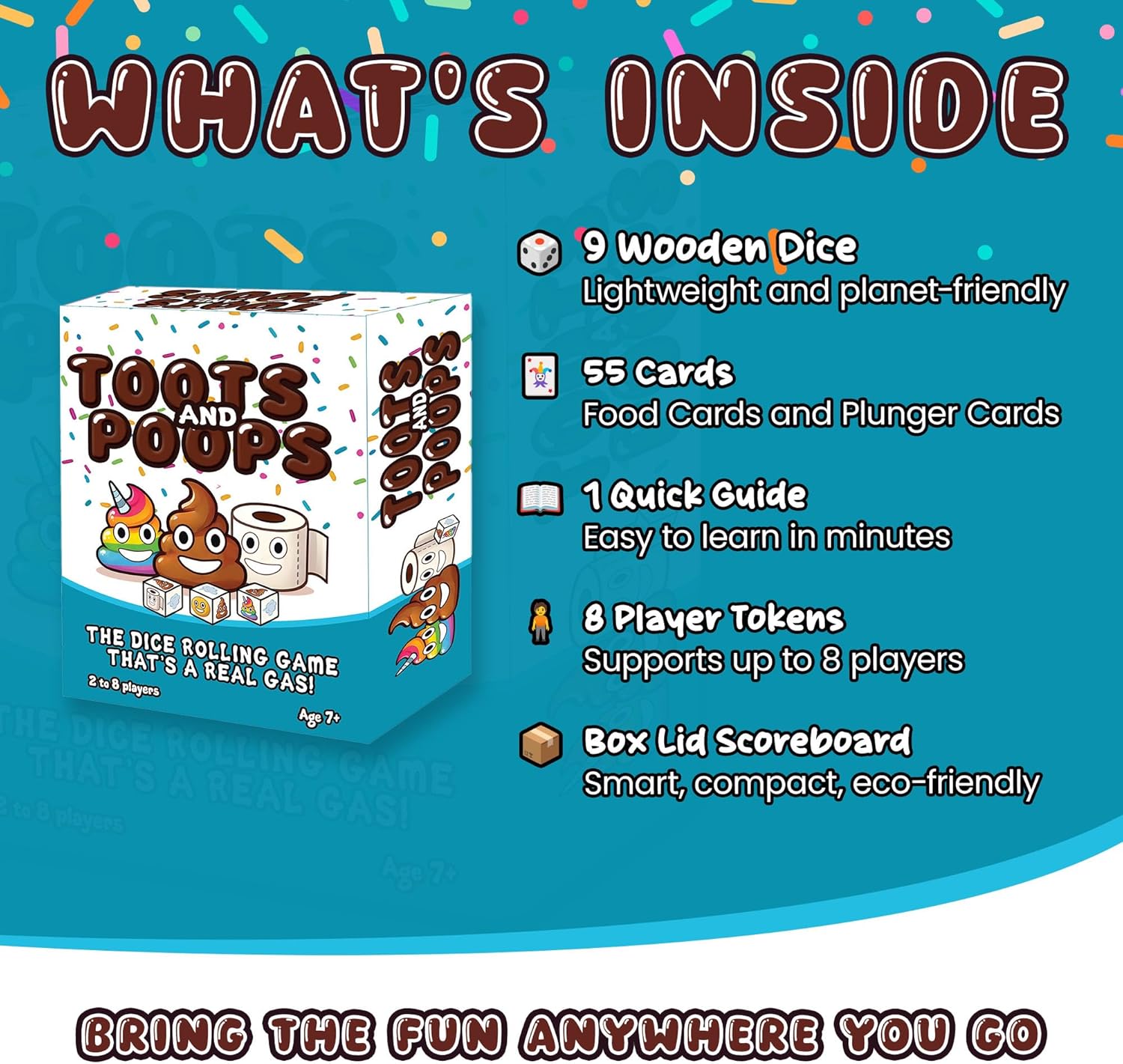 Toots & Poops – Fast-Paced Dice Rolling Game for Teens & Adults, Tabletop Family Games for Game Night Fun, Ideal Party, Camping & Travel Game for Teens & Adults, 2-8 Players Ages 7+