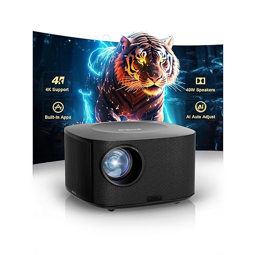 Projector-4K with WiFi and Bluetooth:[2500 ANSI/40W Dolby Audio/Official Licensed Apps], Outdoor-Projector with Smart OS 2.0 & AI Auto Focus,ONOAYO ONO5Pro Smart Movie Projector for Indoor/Outdoor Use