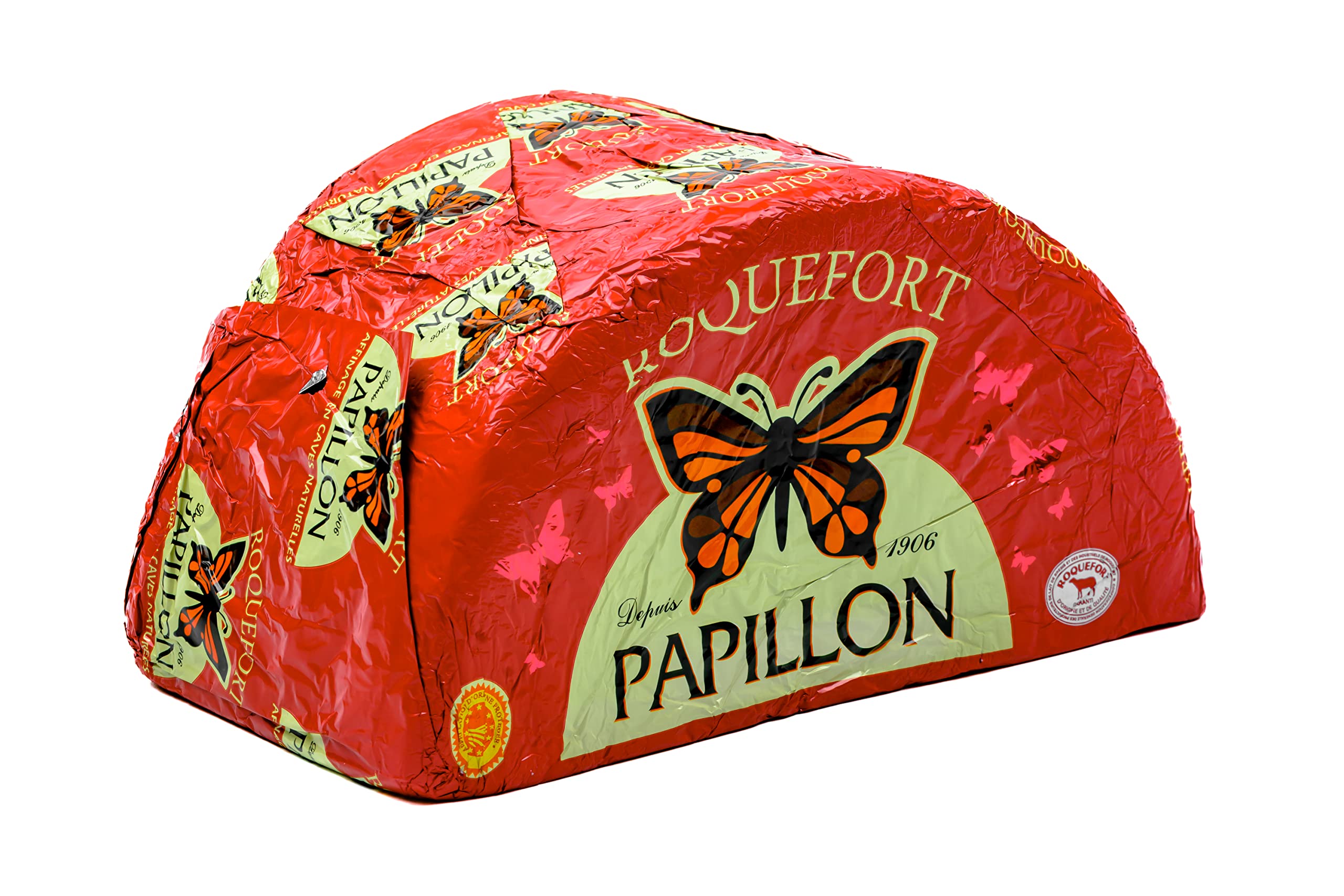 Roquefort Papillon Edelschmimmelkäse AOP - 1x 1,25KG - französischer Blauschimmelkäse 150 Tage gereifter Schafs-Käse, exquisiter Käse würzig-kräftig im Geschmack mit cremiger Textur