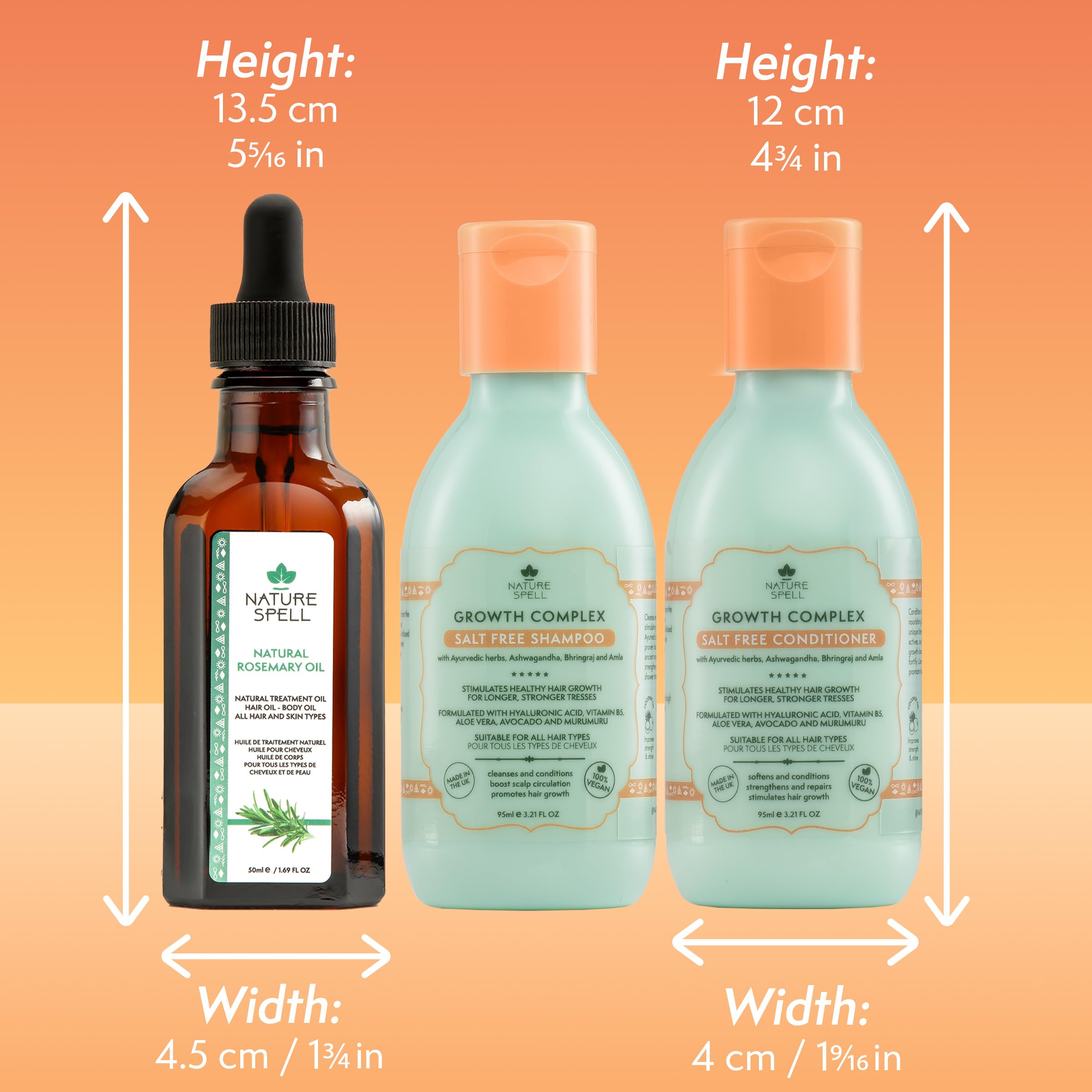 Nature Spell Hair Growth Travel Set, Includes Rosemary Oil, Shampoo & Conditioner, Nourishing & Strengthening, Vegan, Set of 3 - Image 2