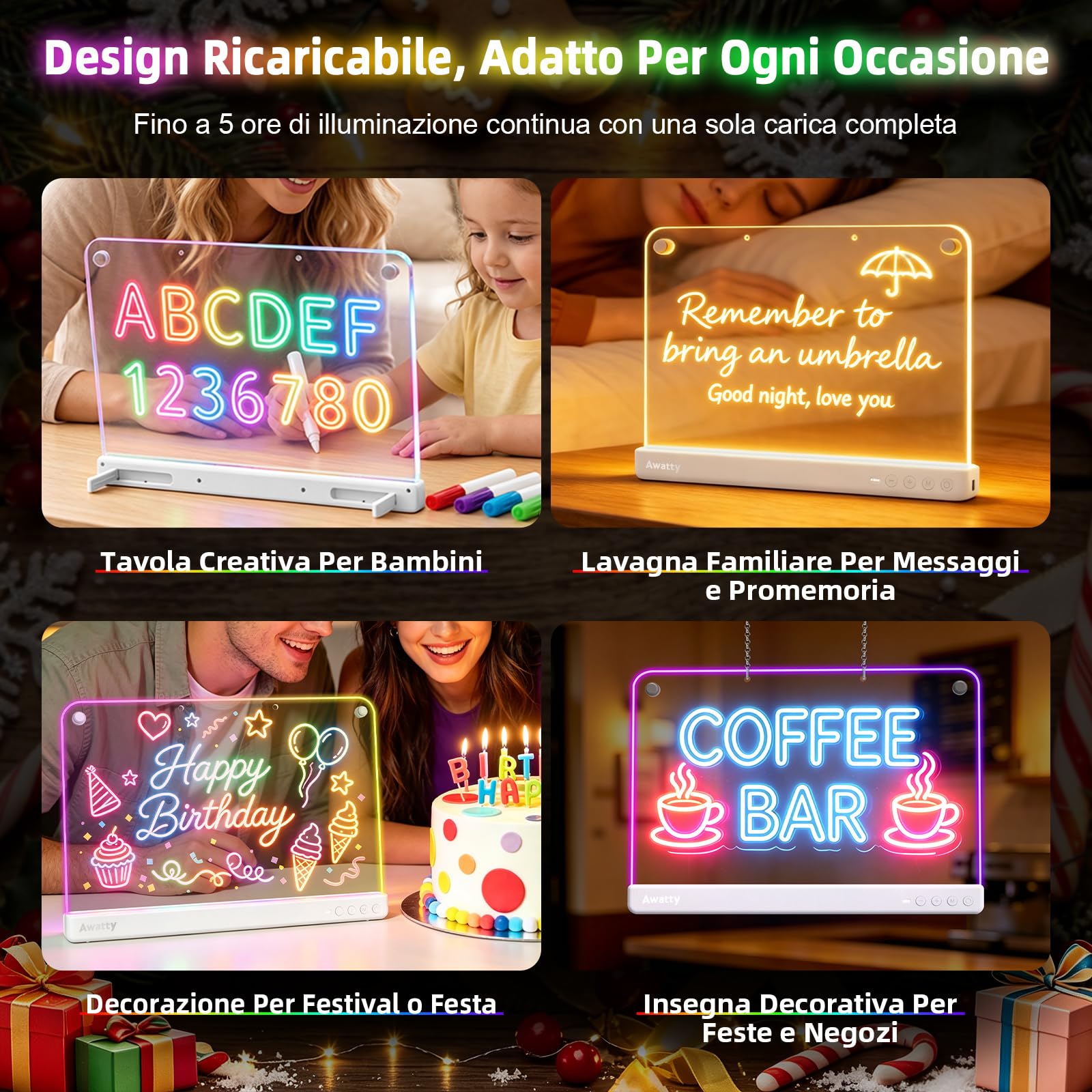 Awatty Lavagna da Disegno a LED, Giocattoli Regalo Bambini Bambine (Bianca)