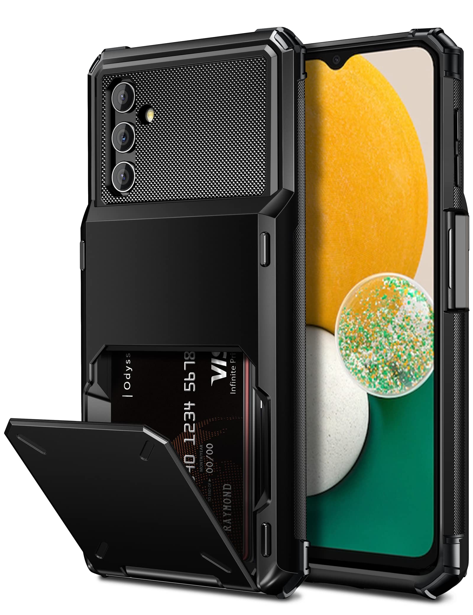 Vofolen for Galaxy A13 Case Wallet Cover 4-Card Credit Card Holder ID Slot Scratch Resistant Dual Layer Hybrid Protective Hard Shell Rugged TPU Bumper