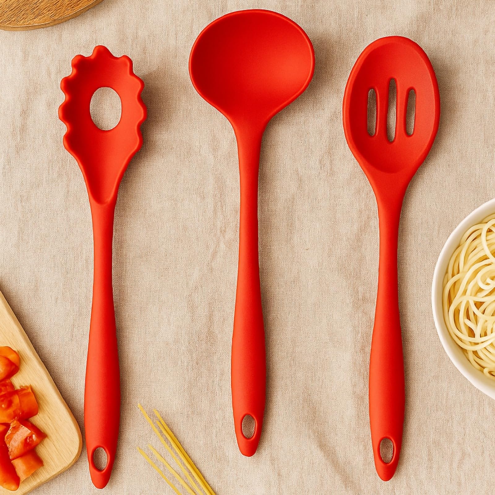 Frenchware (Set of 3) Non-Stick Premium Silicone Spatula Set for Cooking, Baking & Mixing, Seamless Design, Heat-Resistant -40°C to 230°C, Food-Grade & BPA-Free, Dishwasher Safe (Red)