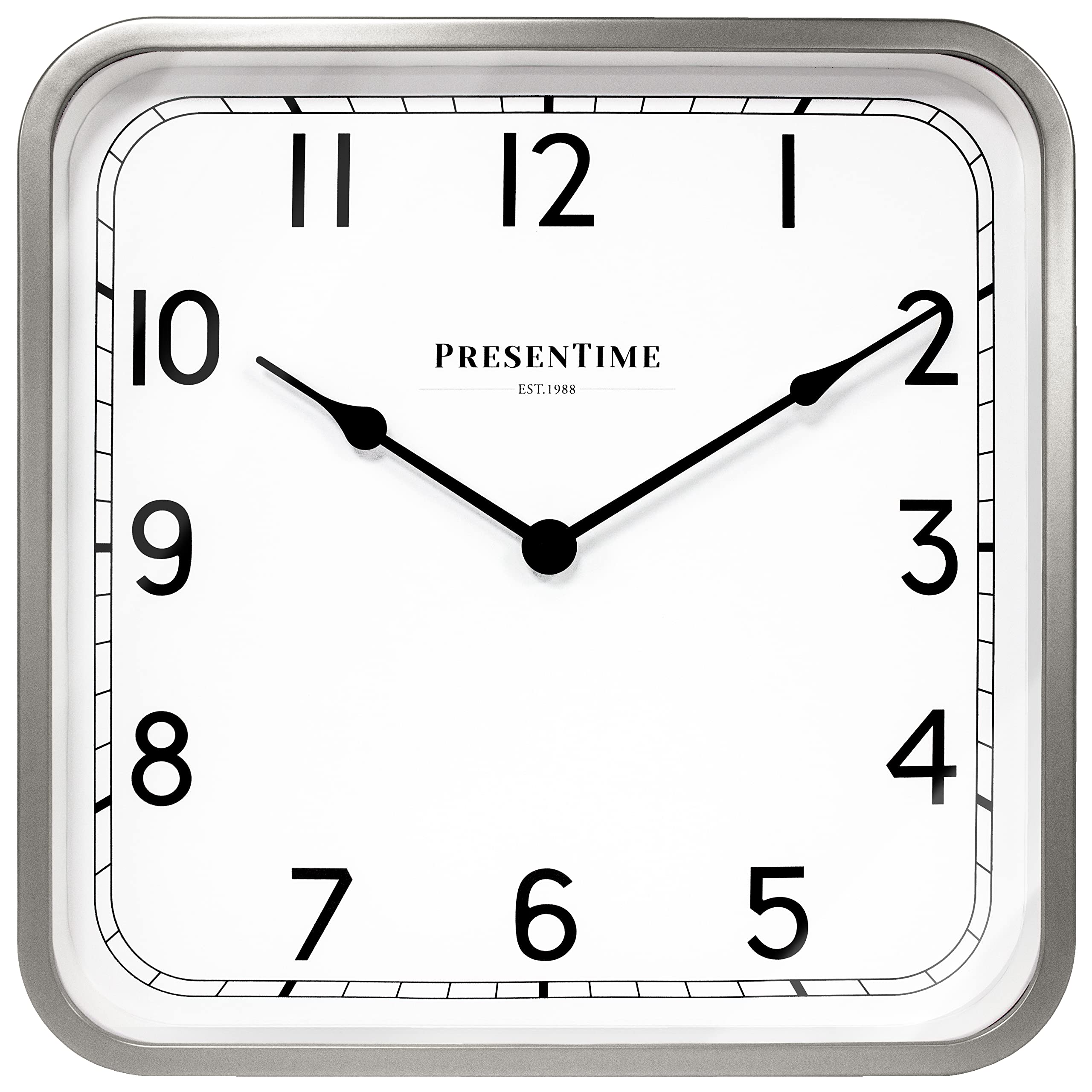 Presentime & Co. 16" Anton Modern Square Clock, Silent No Ticking, Wall Art and Timepiece for Home Decoration/Wall Décor, Modern Silver Color