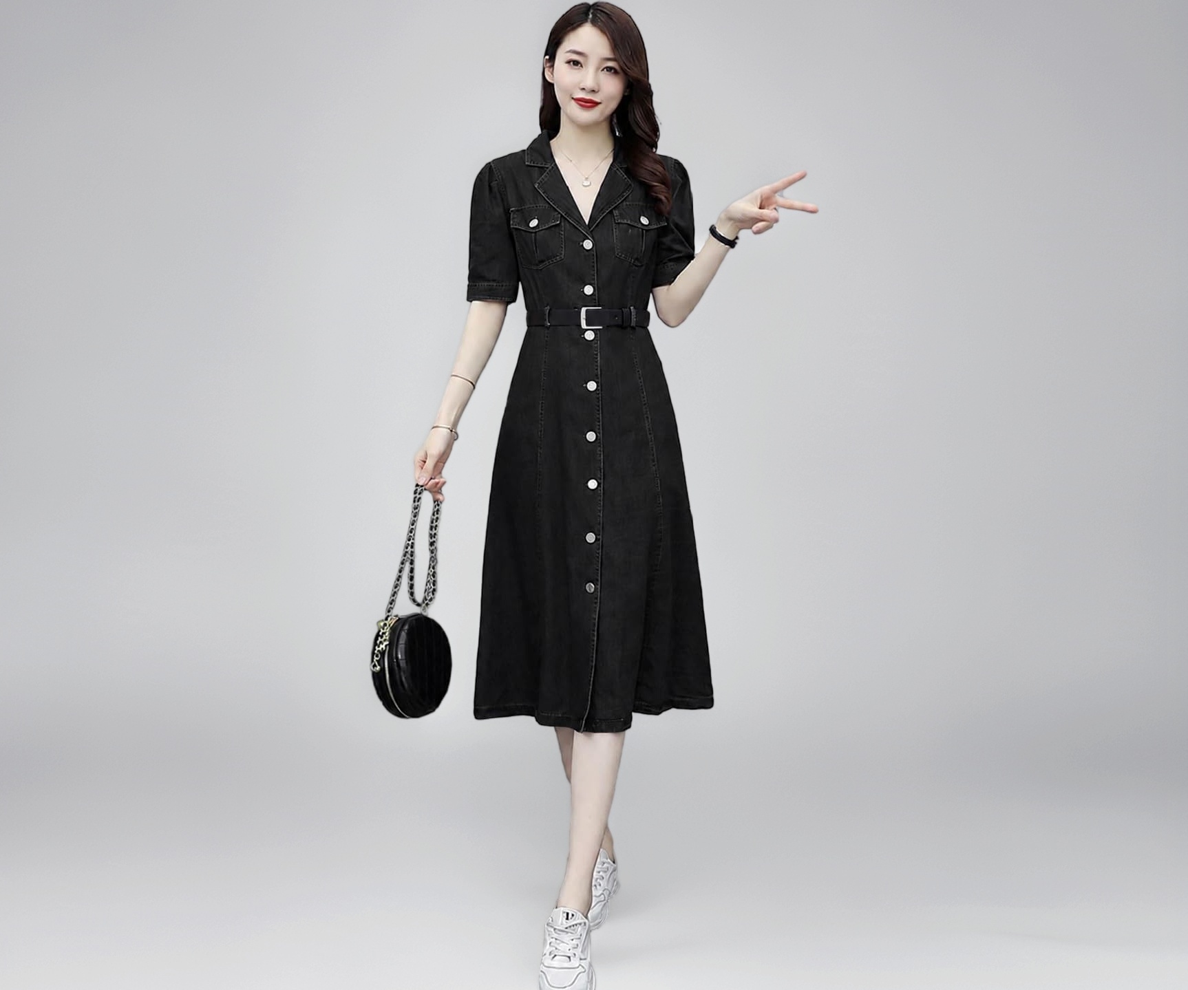 womens black button down dress Buy Tees World Women's Denim Shirt | Half Sleeve | Button-Down Midi Dress with Belt 20_OFF Solid Wood Frame Drawer Size:M | ITA 42 | EU 38 | UK 10 | US 6