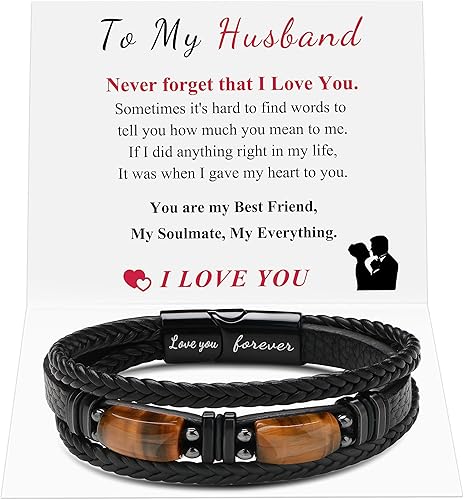 JoycuFF Pulseras de cuero trenzado marrón para hombre, regalos para papá, novio, marido, hijo, nieto, hermano, para siempre, para el día del padre,