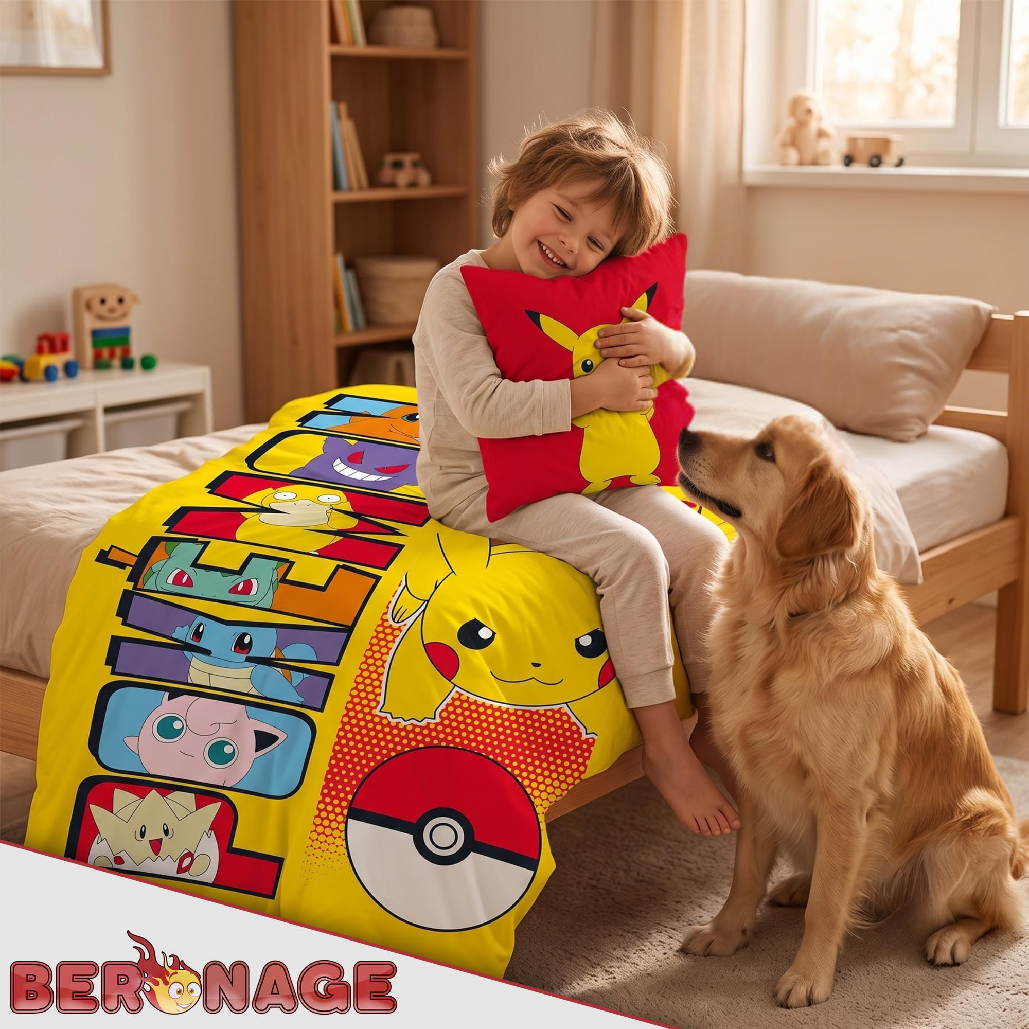 Linon Kinder Wende-Bettwäsche Pokémon Motiv Go Pikatchu Neu & Ovp Renforcé - 135 x 200cm + 80 x 80cm 100% Baumwolle Pokemon Kinderbettwäsche deutsche Größe