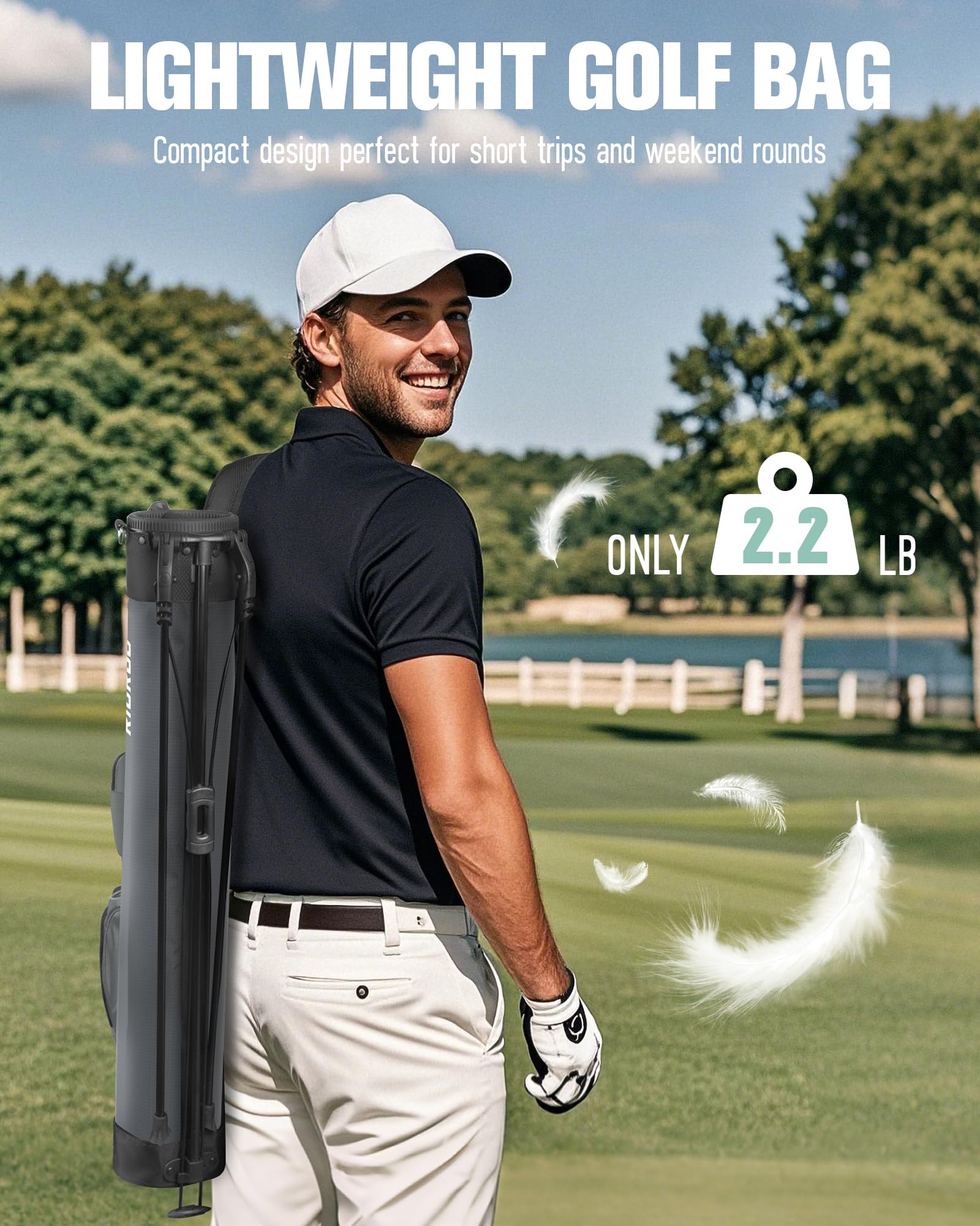 Sunday - Sacca da golf leggera da uomo, portatile, con borsa frigo, tracolla, tasche multiple e supporto