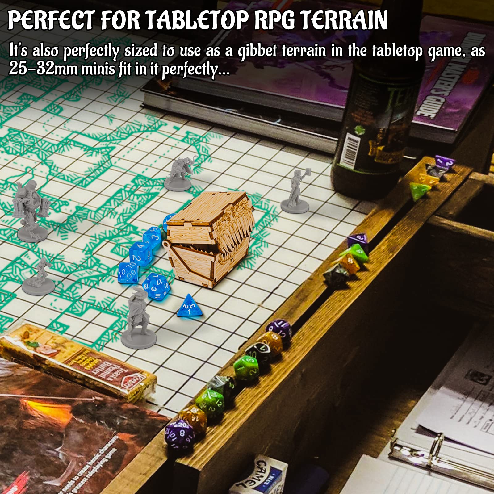 Cofre Mimic Para Guardar Dados | Capacidad Para 6 Juegos Completos | Regalo Para Jugadores De D&D Y RPG
