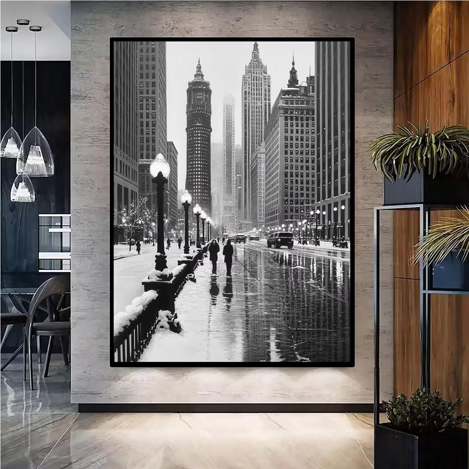 Diamond Painting Kit Completo, Diamond Painting Città, 5D Quadrato Pittura Diamante Kit Manualidades Adultos DIY Diamantini Crystal Art Disegni Ricamo Punto Croce Artigianale, 80x100cm Inverno j0-774