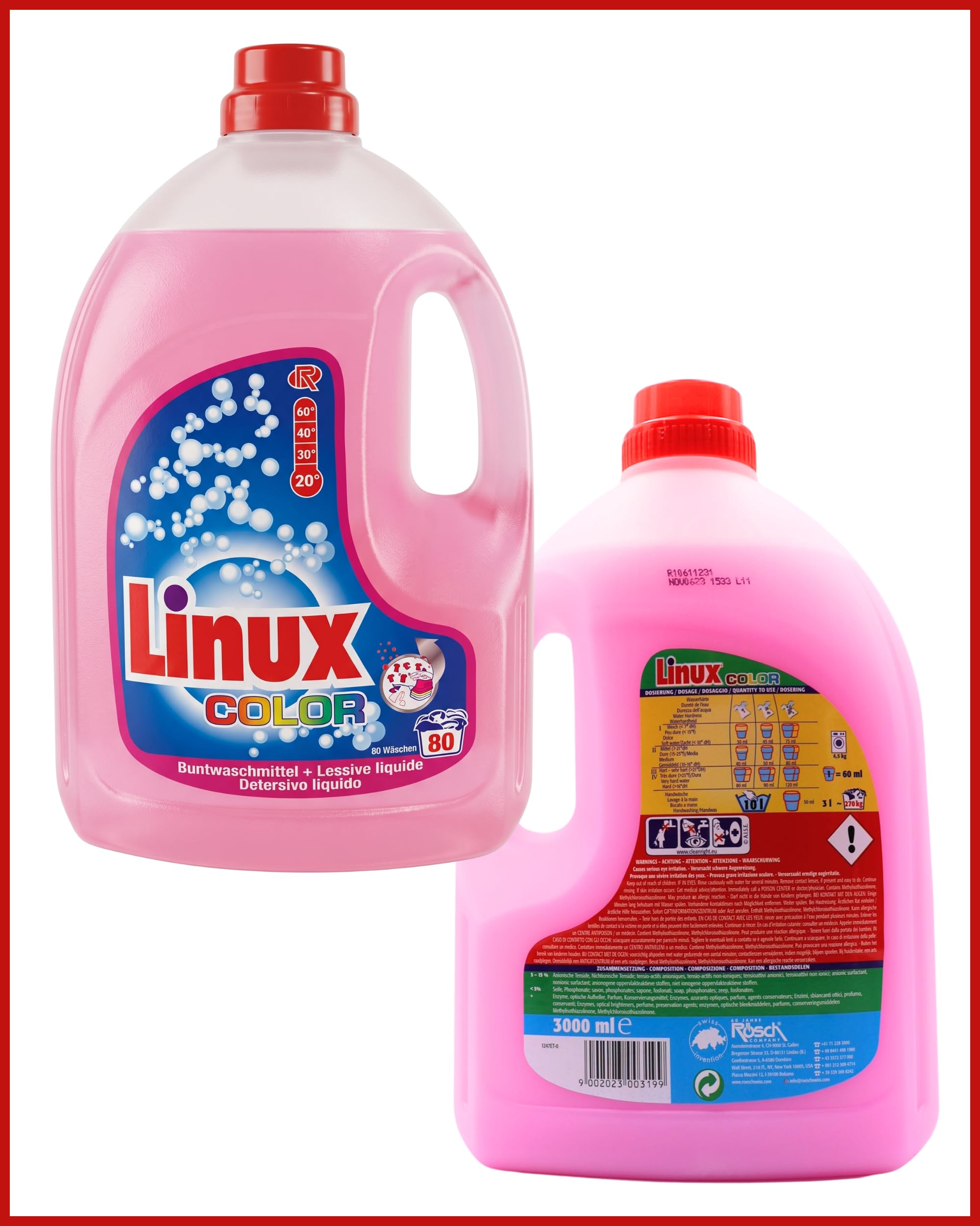 Linux Color Waschmittel 480 WL | 6 x 3 Liter | farberhaltendes Buntwaschmittel mit frischem Duft | kraftvolle Fleckenentfernung | flüssiges Waschmittel gegen Gerüche