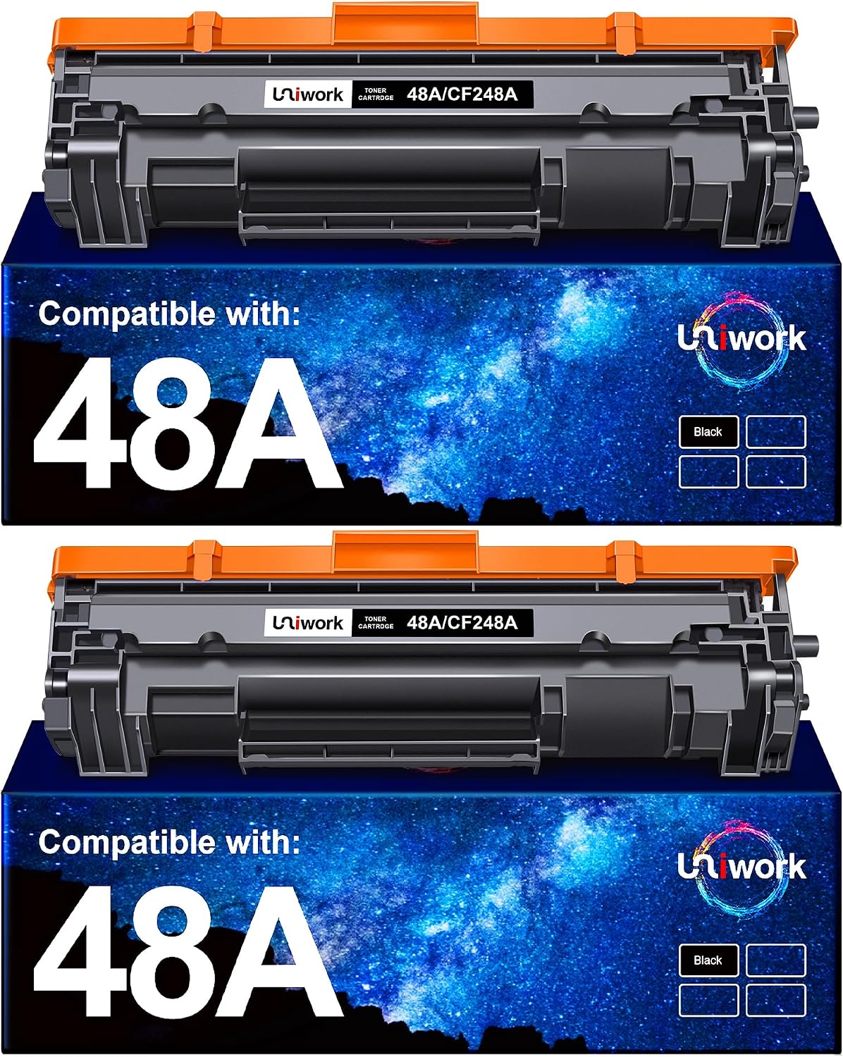 Uniwork Compatible 48A Toner Cartridge Replacement for HP 48A Toner Cartridge Black CF248A Compatible with Laserjet Pro MFP M15w M29w M28w M30w M31w M16w Printer Toner, 2 Pack