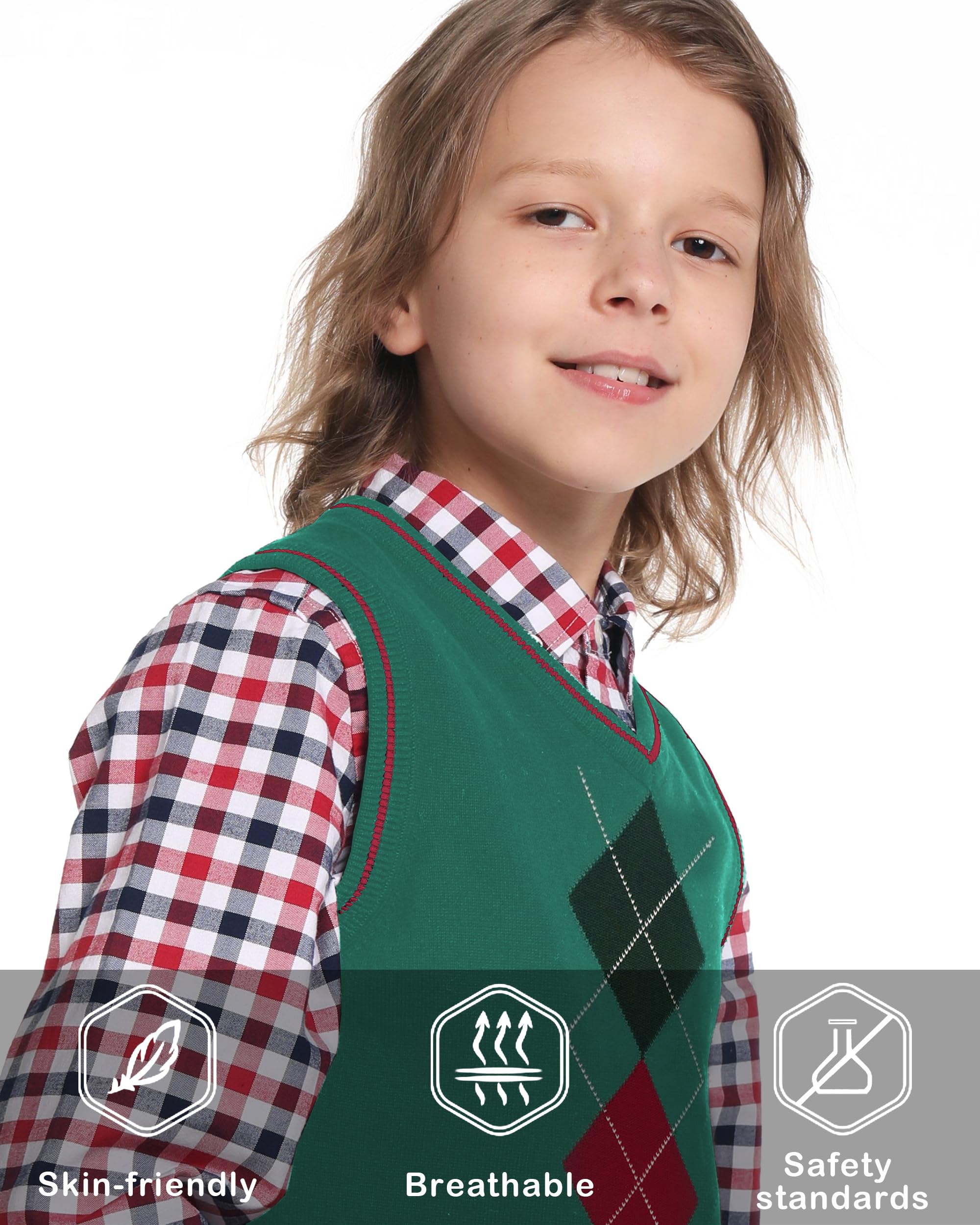 Boys Argyle Sweater Vest 100% Cotton School Uniform