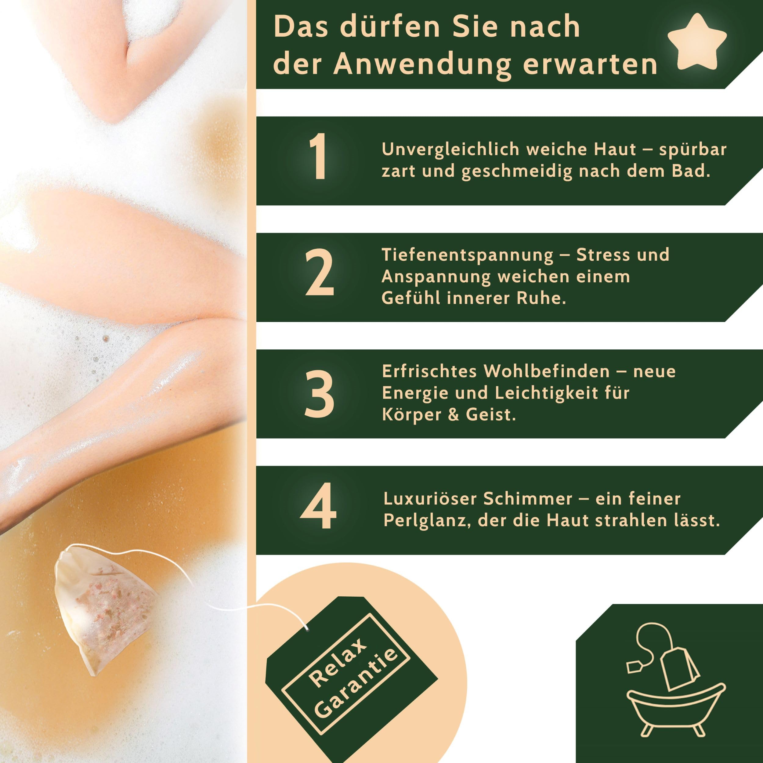 Valle Verde Badetee, Bade-Tee, Wellness-Bad, Aromatherapie, Entspannung, Hautpflege - Hangefertigt, 100% Natürlich - Himalayasalz, Lavendel, Grüner Tee, Rosenblätter (3er Pack)