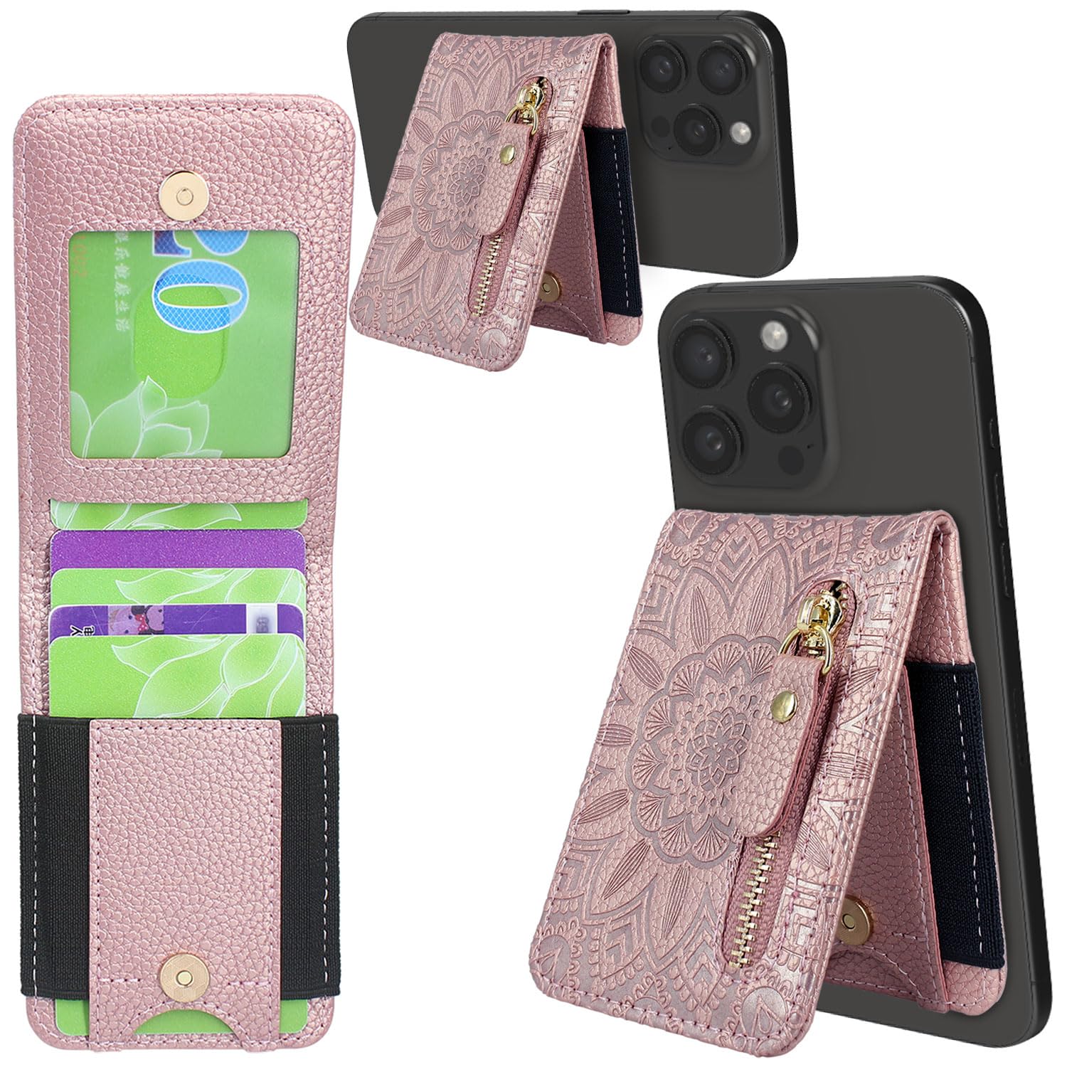 Harryshell Magnetic Wallet Compatible with MagSafe Wallet with Zipper Pocket [Hold Up to 6 Cards] Slots Kickstand for iPhone 15/13 / 12/11 Series, not