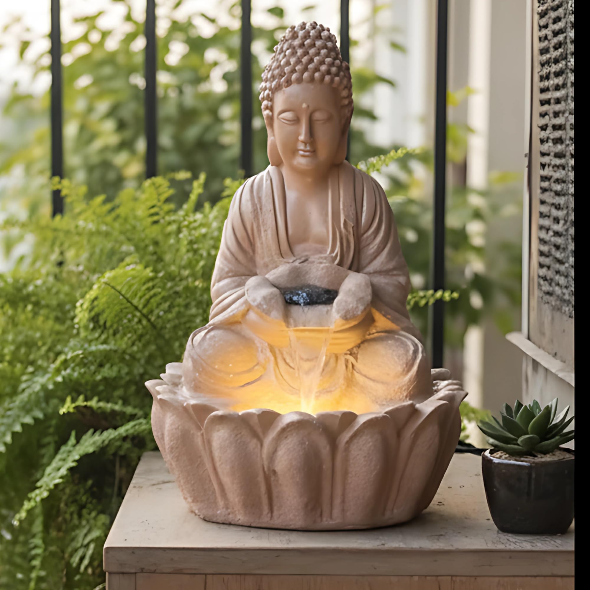 EXPLEASIA 2ft Divine Buddha Water Fountain for Home, Buddha Water Fountain, Buddha Water Fountain Indoor Home décor, Buddha Water Fountain Big Size, Waterfall Fountain Indoor Home décor (56X30X30)