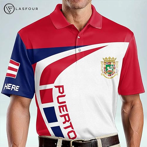 Vista 4 de LASFOUR Polo personalizado de Puerto Rico para hombres, camisetas personalizadas de Puerto Rico para hombres, camisas del orgullo puertorriqueño