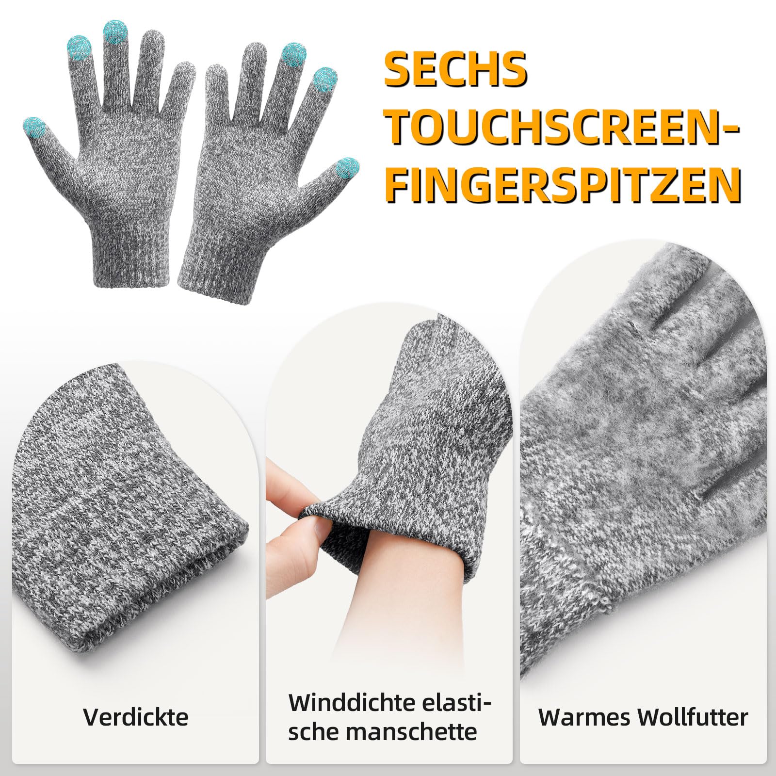 OZERO Unisex szalik czapka rękawiczki zestaw 3 szt. – akcesoria zimowe miękka wełna – wiatroszczelne i ogrzewające – rękawiczki do obsługi ekranu dotykowego – prezent dla mężczyzn/par/rodziny
