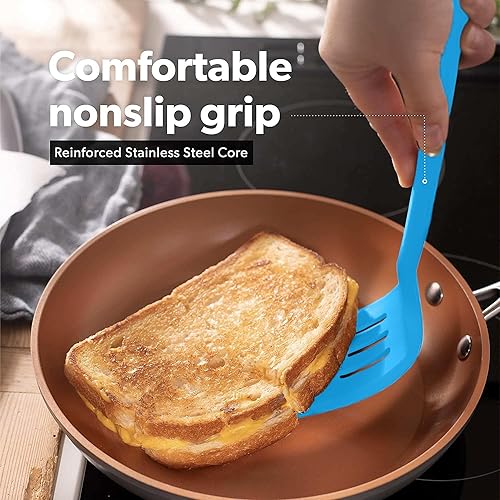 Miniatura 4 de DI ORO - Juego de espátulas de silicona para utensilios de cocina antiadherentes, utensilios de cocina para voltear huevos y panqueques, resistentes