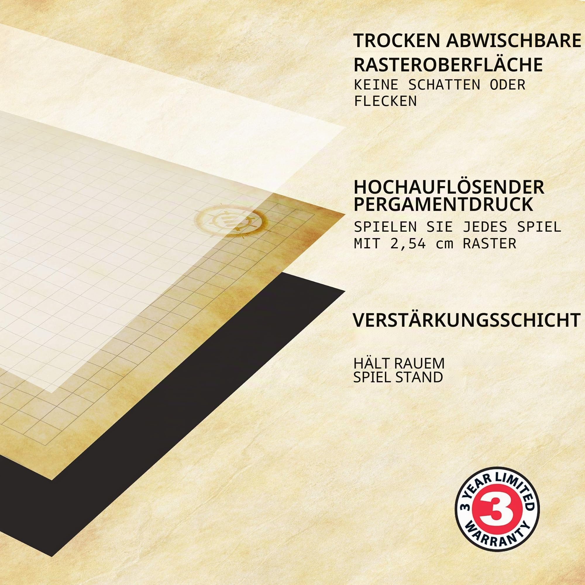 ENHANCE RPG-Gittermatte – Tisch-DND-Karte (61 x 91,4 cm), trocken abwischbare Rollenspielmatte, komplettes Gaming-Set, löschbare Kampfgitter-Spielmatte aus Pergament mit Reisetasche, Marker-Set