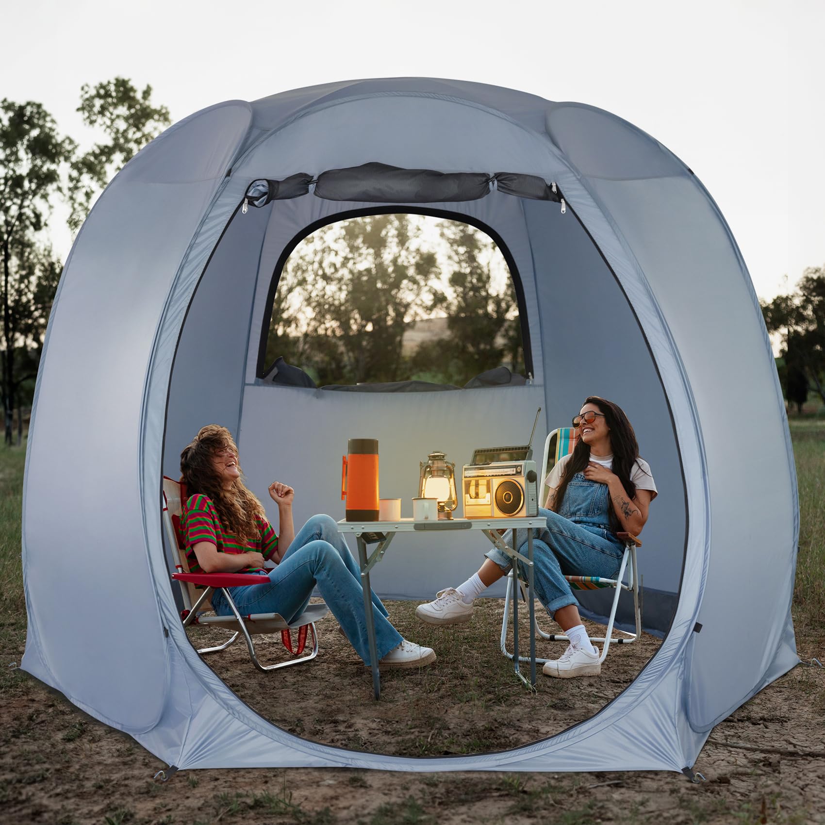 Patio Gazebo Screen House Room, LEEDOR Pop Up Outdoor Gazebo Tent with Roll Up Mosquito Netting, Easy Setup & Waterproof & Sunshade, Suitable for Camping Trip, Backyard, Beach, Picnic - Grey