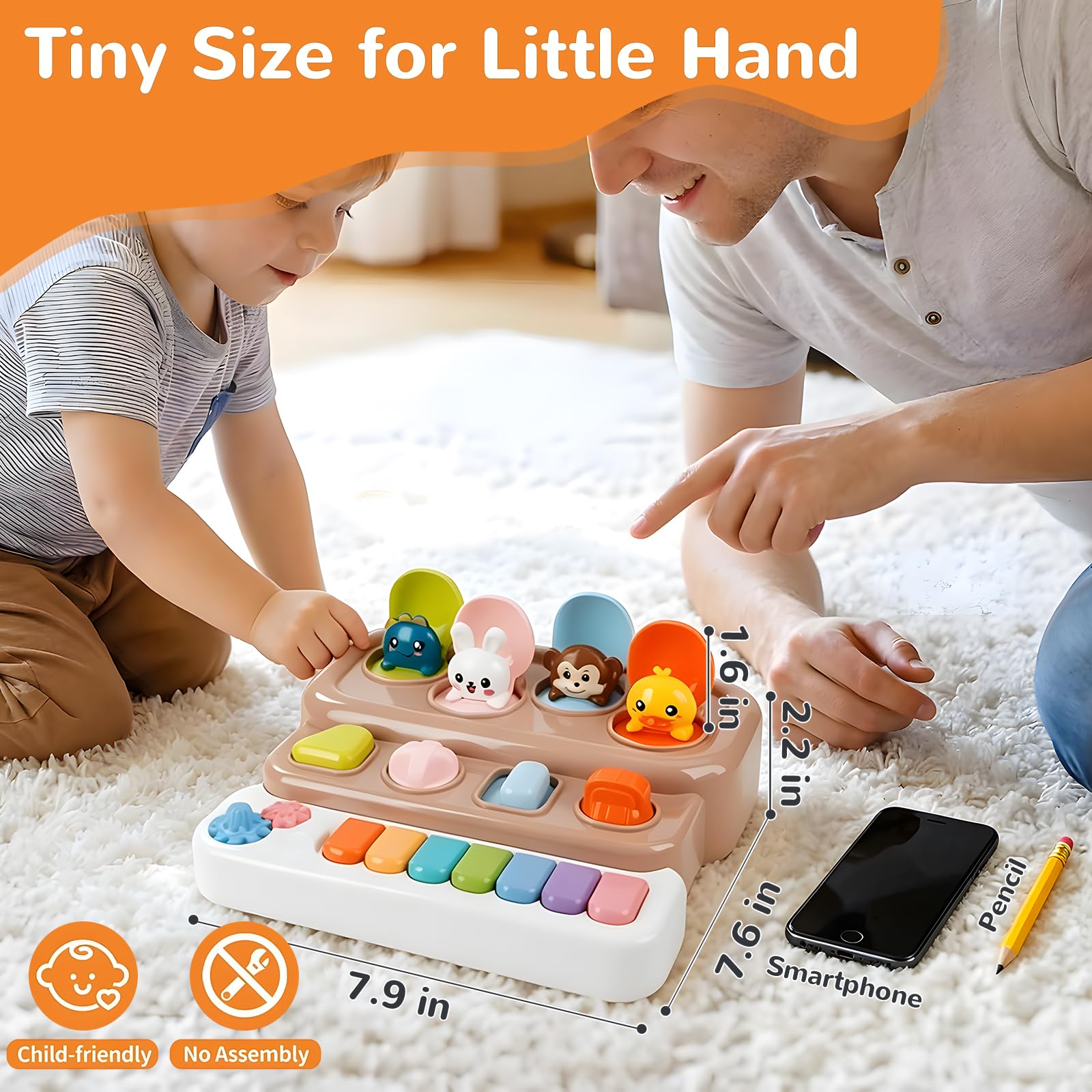 Mini Interaktives Pop-Up-Tierspielzeug mit Klaviertasten, Musik & Lichtern, Montessori Ursache und Wirkung Spielzeug für 3+ Jahre, STEM Feinmotorik, Babyspielzeug für Säuglinge 6-12 Monate, Kleinkind