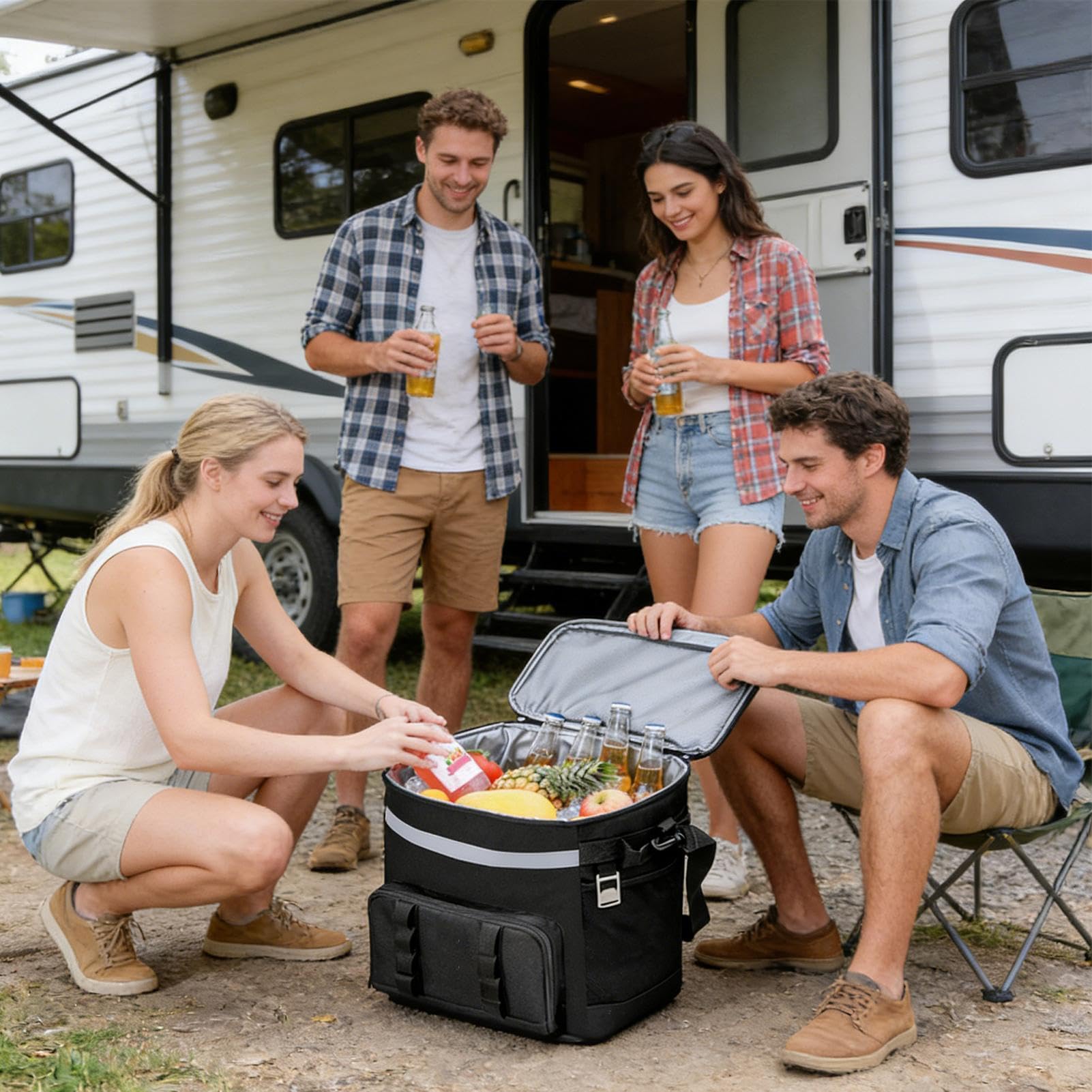Nevera con ruedas – Con asa, 35 l, revestimiento impermeable – Para viajes al aire libre, playa, compras, jardín, fiestas
