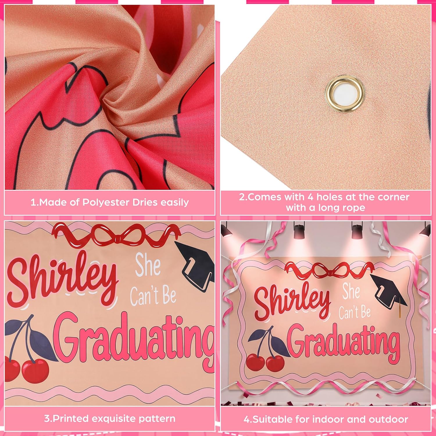 Breling 2026 Graduation Shirley Temple Bar Decorations 70.87 x 43.3 Inch Shirley She Can't Be Graduating Backdrop Fun Congrats Grad Banner for Graduate Party Supplies Cherry Decor Photo Booth Props