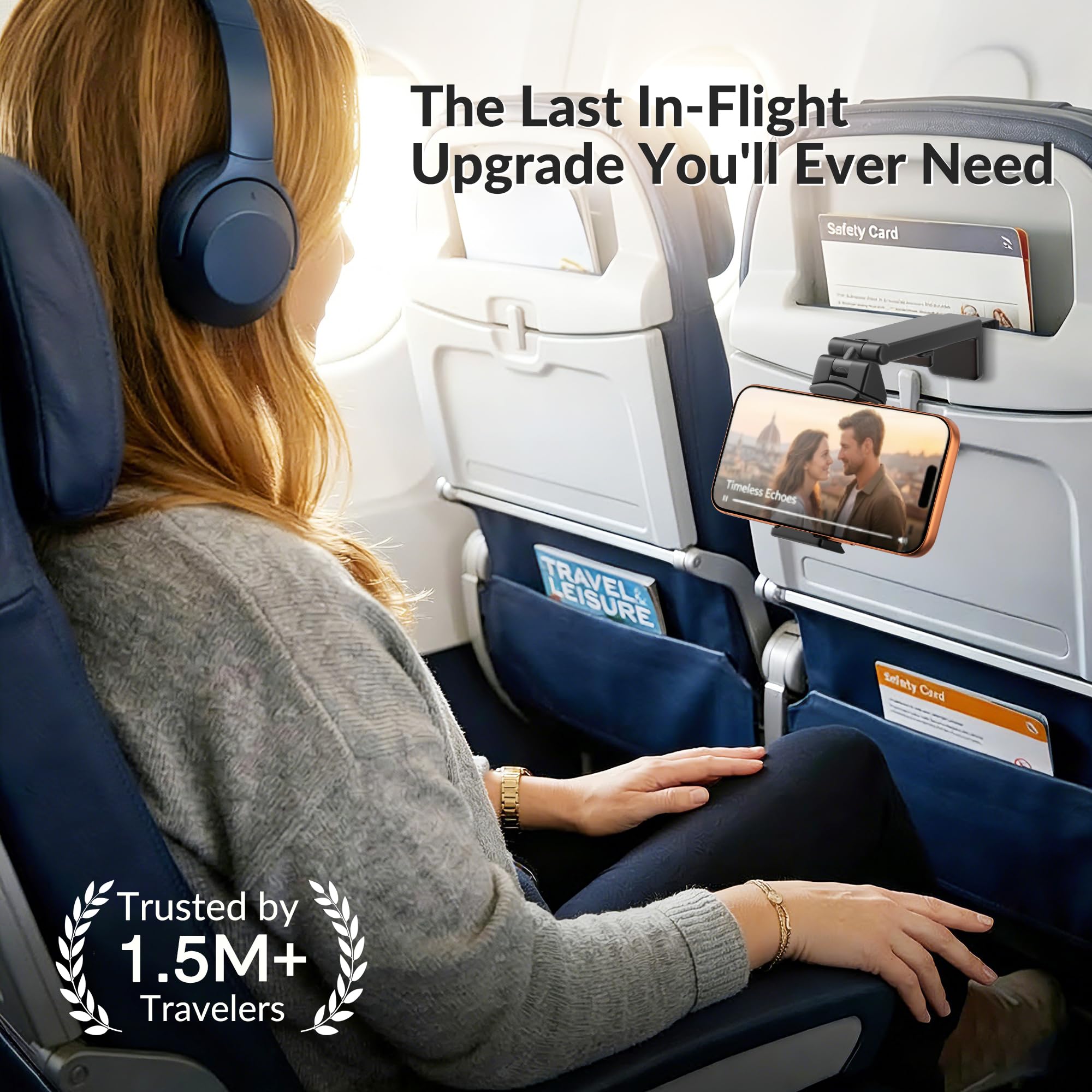 Perilogics Soporte universal para teléfono de avión, visualización manos libres con rotación multidireccional de 360 grados (negro/negro)