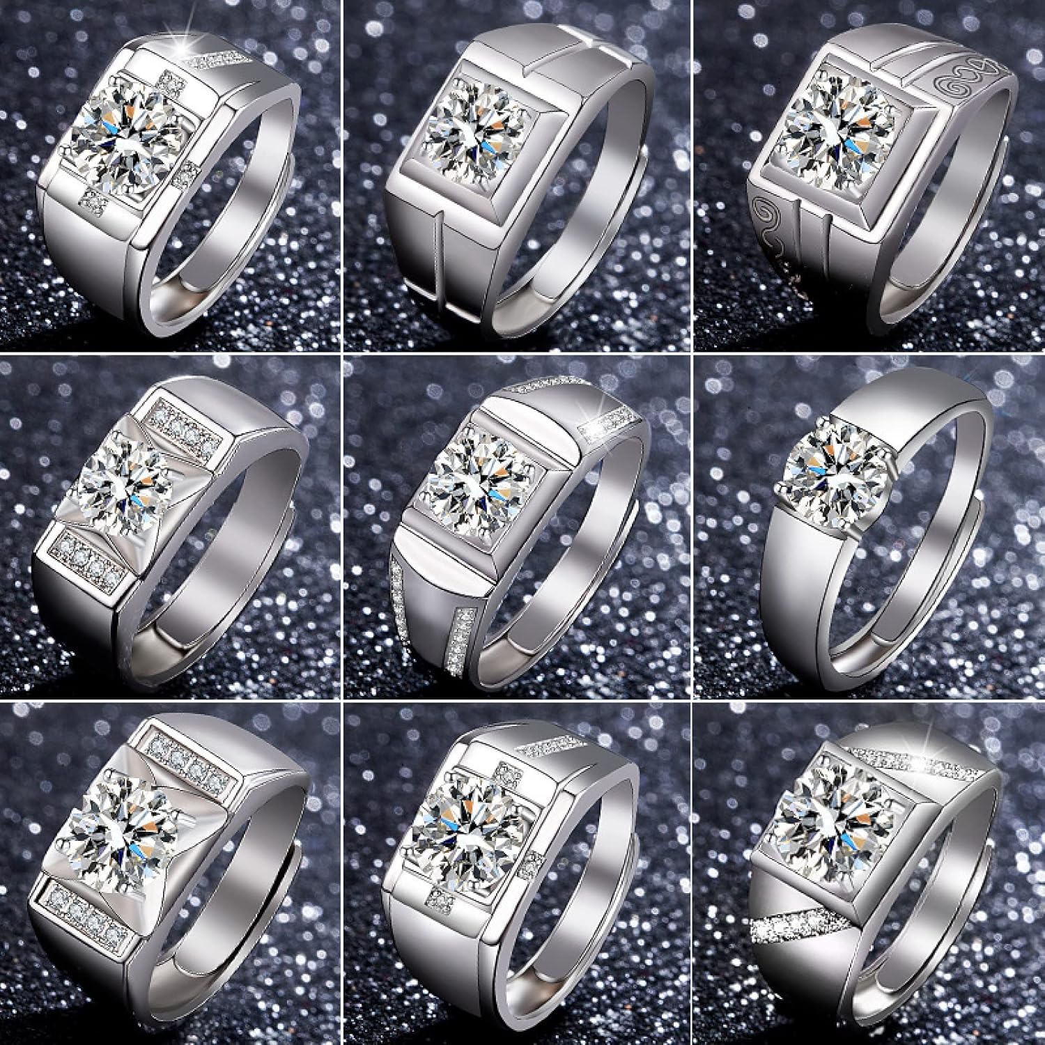 Moissanite Live -Herrenring überwältigendes Eröffnungs -Ehering für Männer, MZ003 (1,5 Karat), verstellbare Öffnung