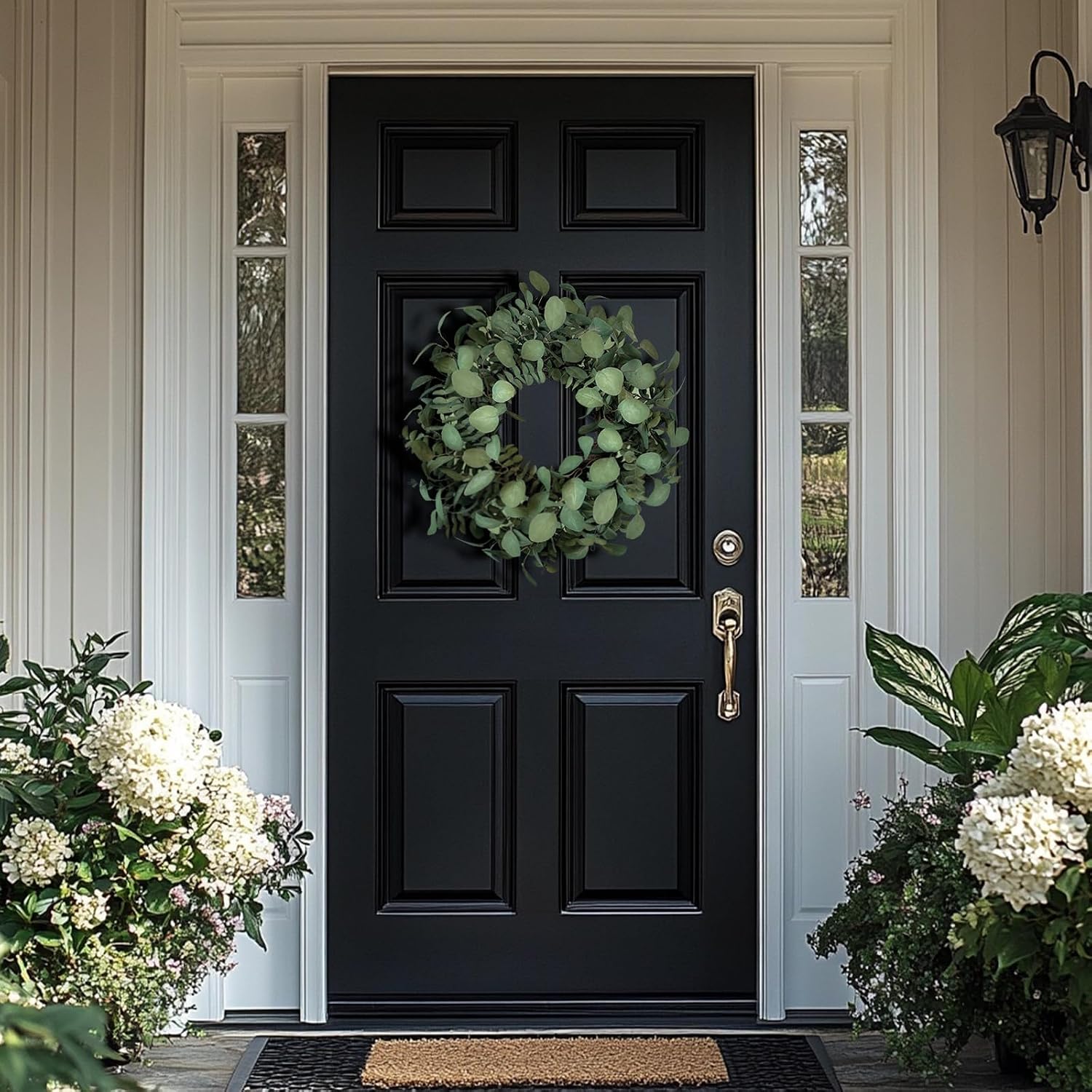 Eucalyptus Wreaths for Front Door 24 Inch, Green Boxwood Greenery Wreath, Artificial Foliage Wreath for Spring Summer Indoor Outdoor Porch