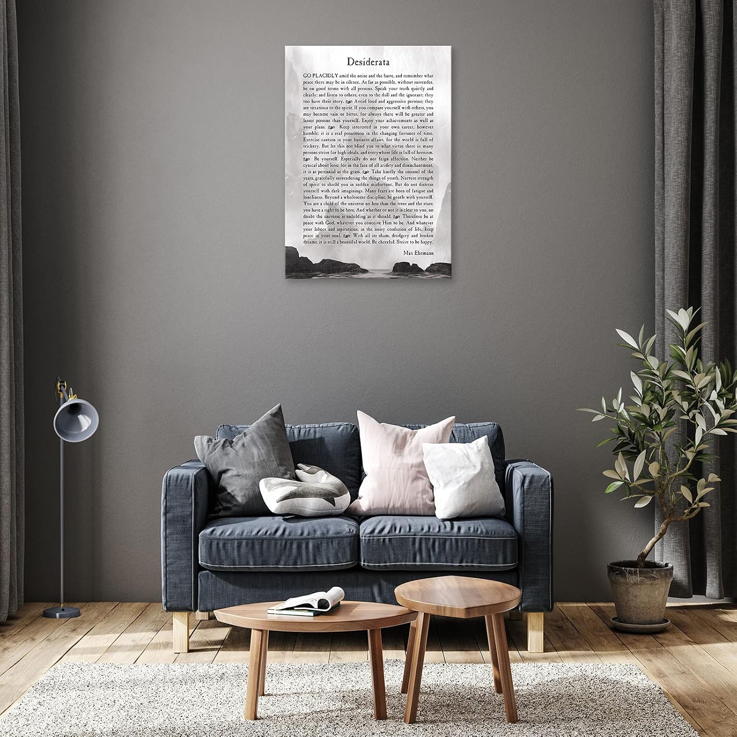 Desiderata Poem Inspirational Wall Art Posters Positive Quotes Wall Decor Canvas Prints Art Painting Picture for Living Room Decoration Framed 12x18 inch(30x45cm)