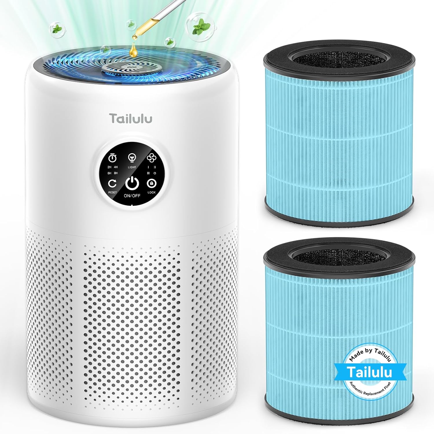 Tailulu D10 2Pack Replacement Filter,Air Purifier Filter for Tailulu D10 Air Purifier, 3-in-1 H13 Grade True Replacement Filte(Blue) with Extra 6 Pieces Aroma Pads