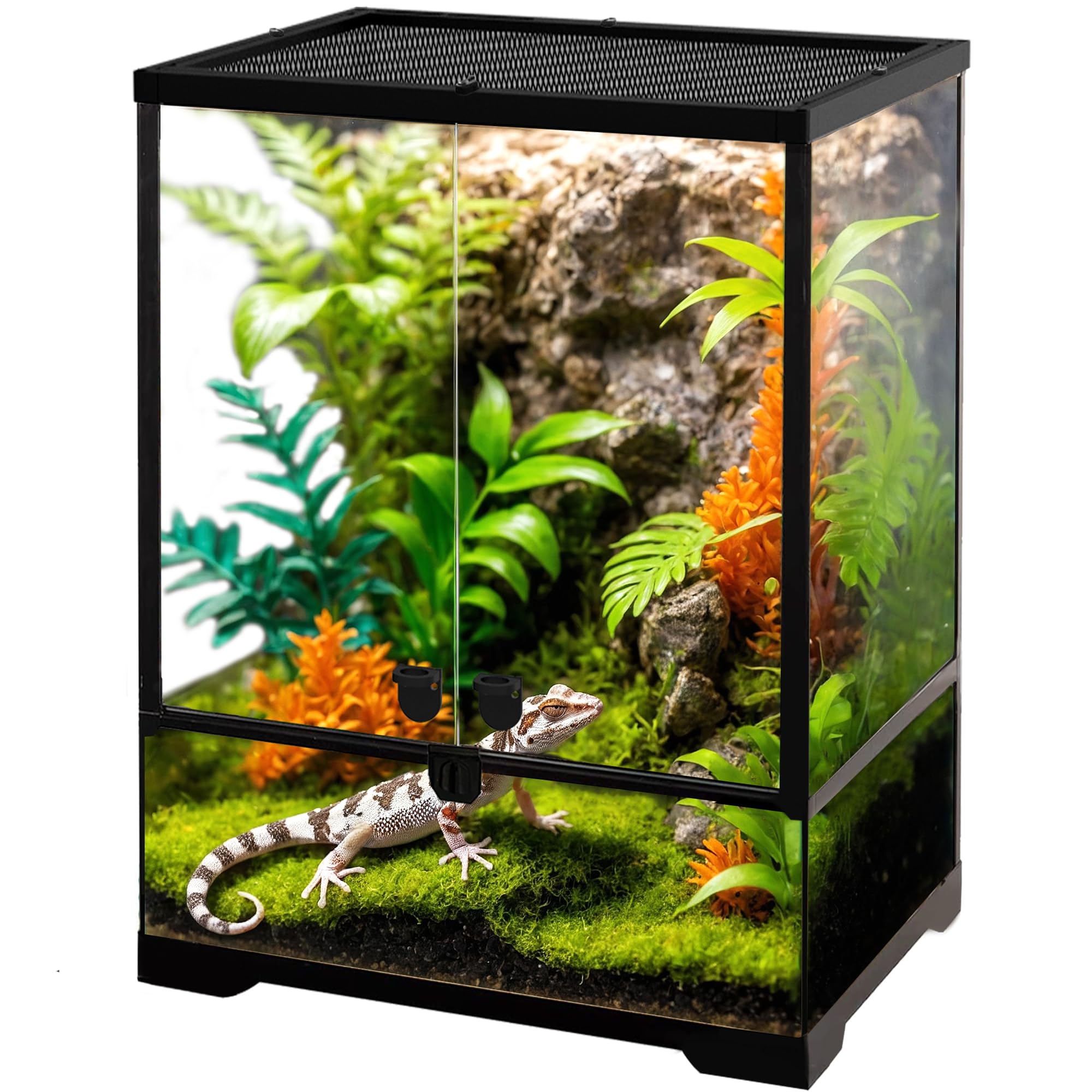 32 Gallon Professional Glass Terrarium 45 cm x 45 cm x 60 cm, Durable Reptile Habitat Tank with Heat Resistant Aluminium Alloy Frame