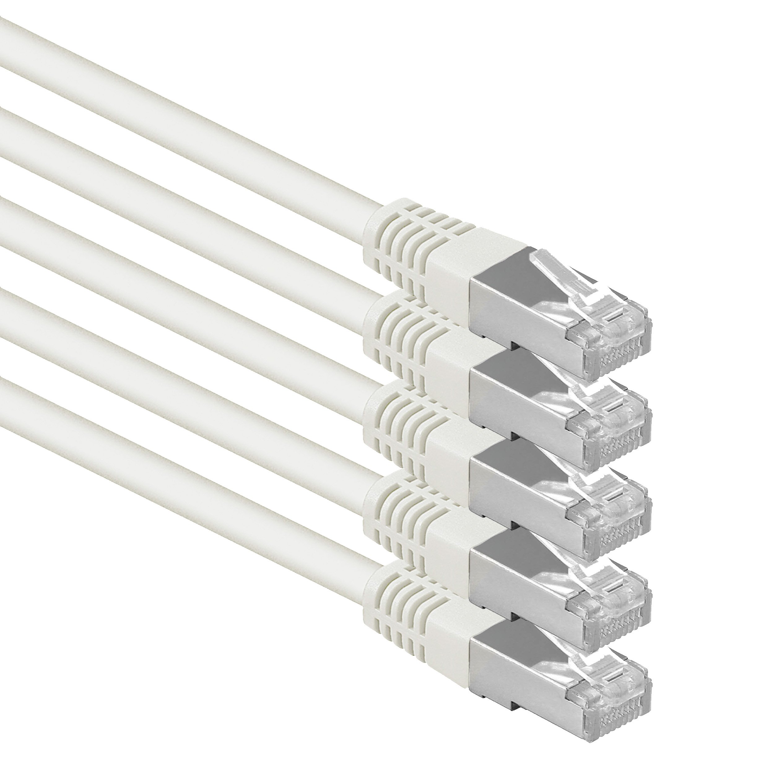 7,5m weiß - 5 Stück Cat.6 Patchkabel Netzwerkkabel CAT6 S-FTP Gigabit LAN PIMF CAT 6 Kupfer CU Halogenfrei Internet DSL Spielkonsole Smart TV