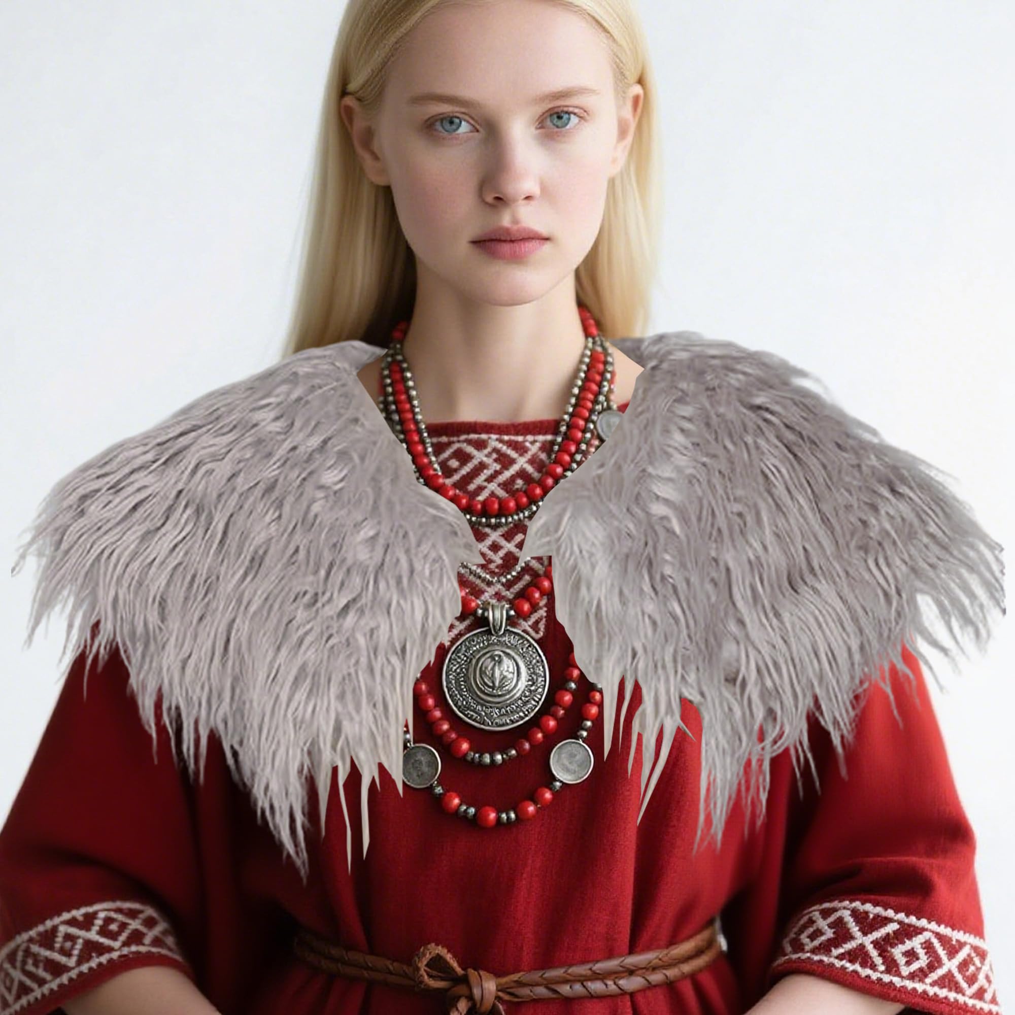 Damen Viking Kunstfell Kragen Künstlicher Pelzkragen Mädchen Wikinger Fell