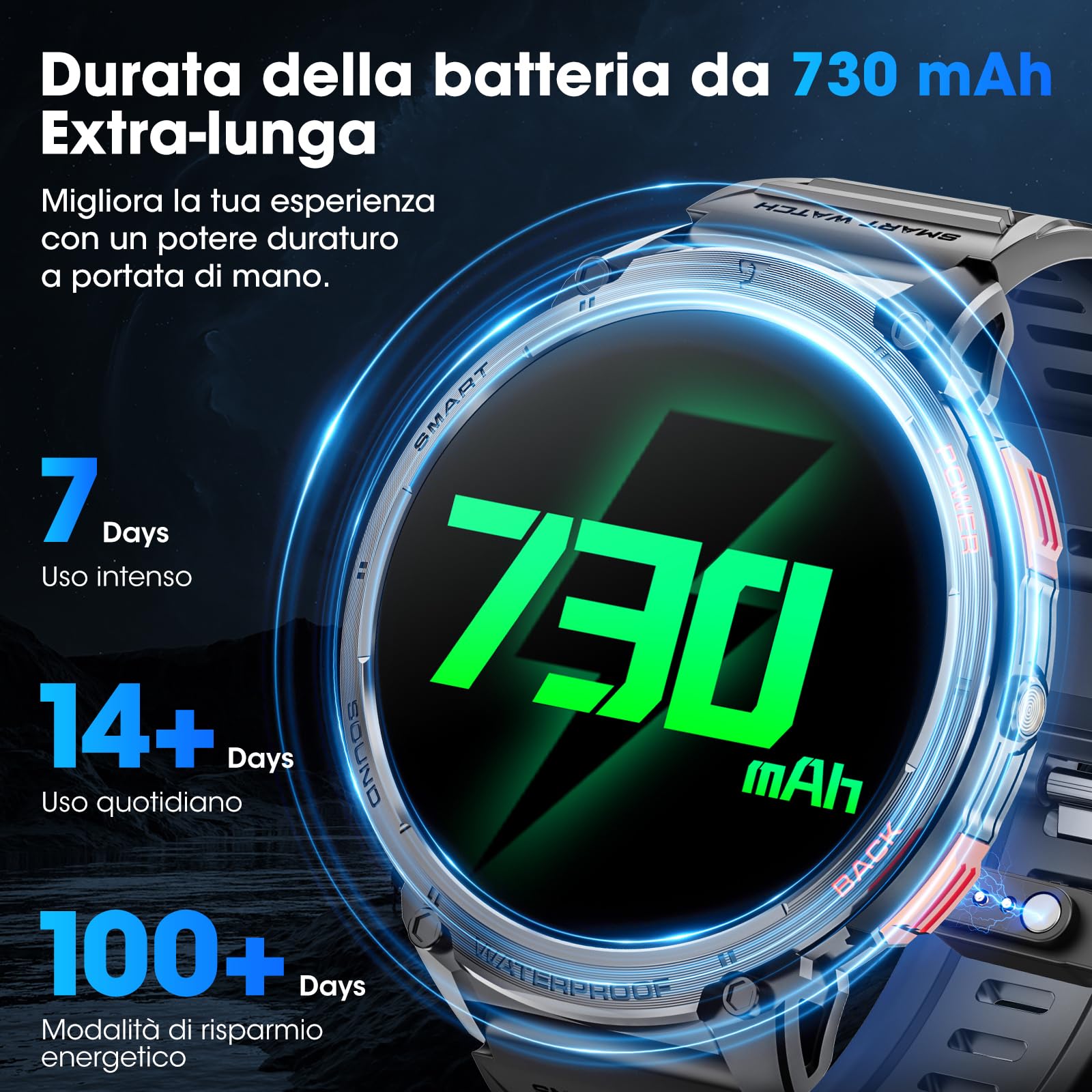 Smartwatch Uomo 1.85" HD 730mAh Orologio Smartwatch con Torcia LED Militare Smartwatch Compatibile iOS Android (Risposta alle Chiamate Bluetooth) Smart Watch con Sonno/Cardiofrequenzimetro