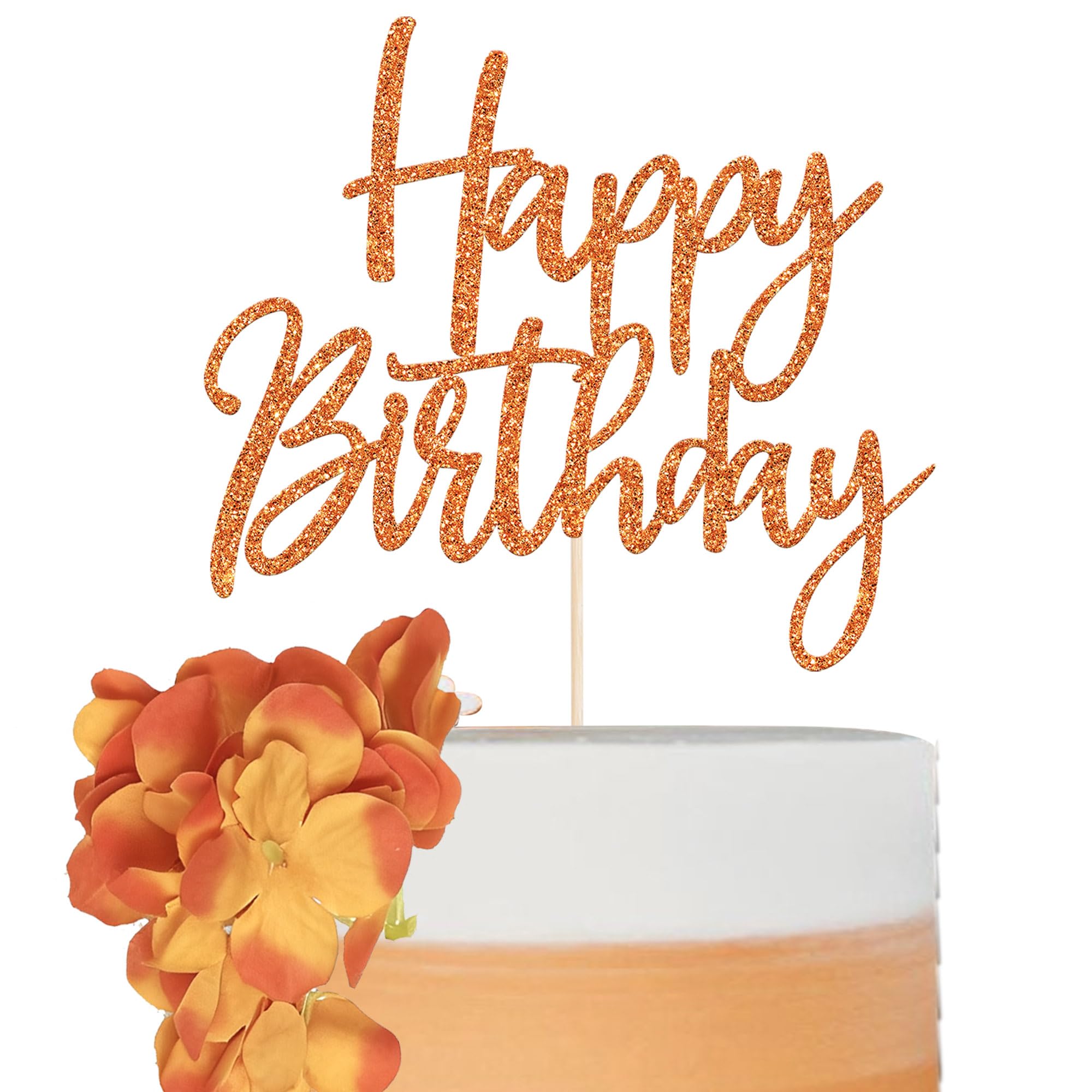6 Pack Happy Birthday Cake Topper Artificial Flowers Cake Topper DIY Wedding Artificial Flower Cake Decorations for Celebrating Birthday Anniversary Theme Party Cake Decorations Supplies