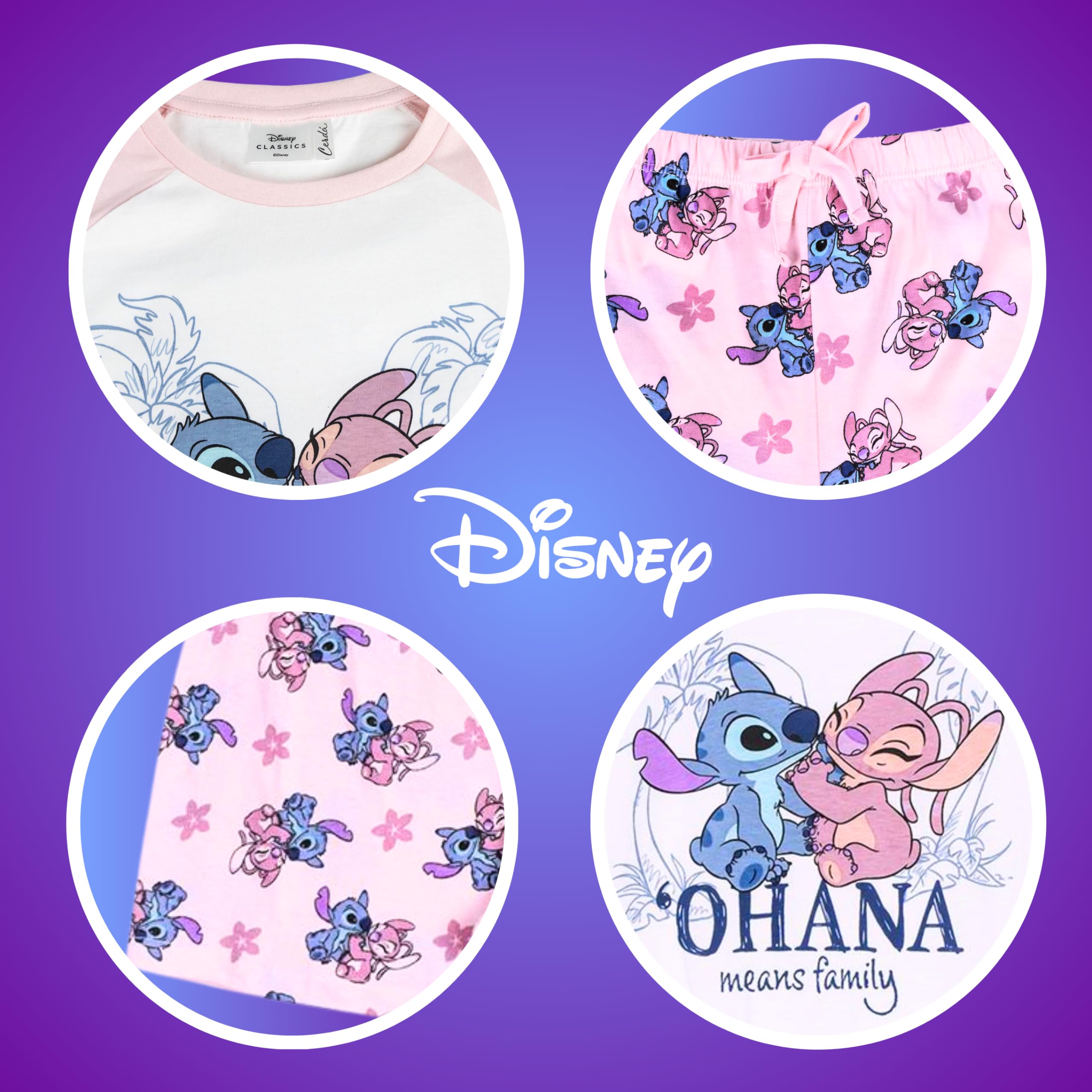 Disney Stitch T-Shirt et Short pour Fille, Pyjama en Coton Doux, Ensemble D'été 2 Pièces Stitch et Angel, Tailles 8 à 14 Ans