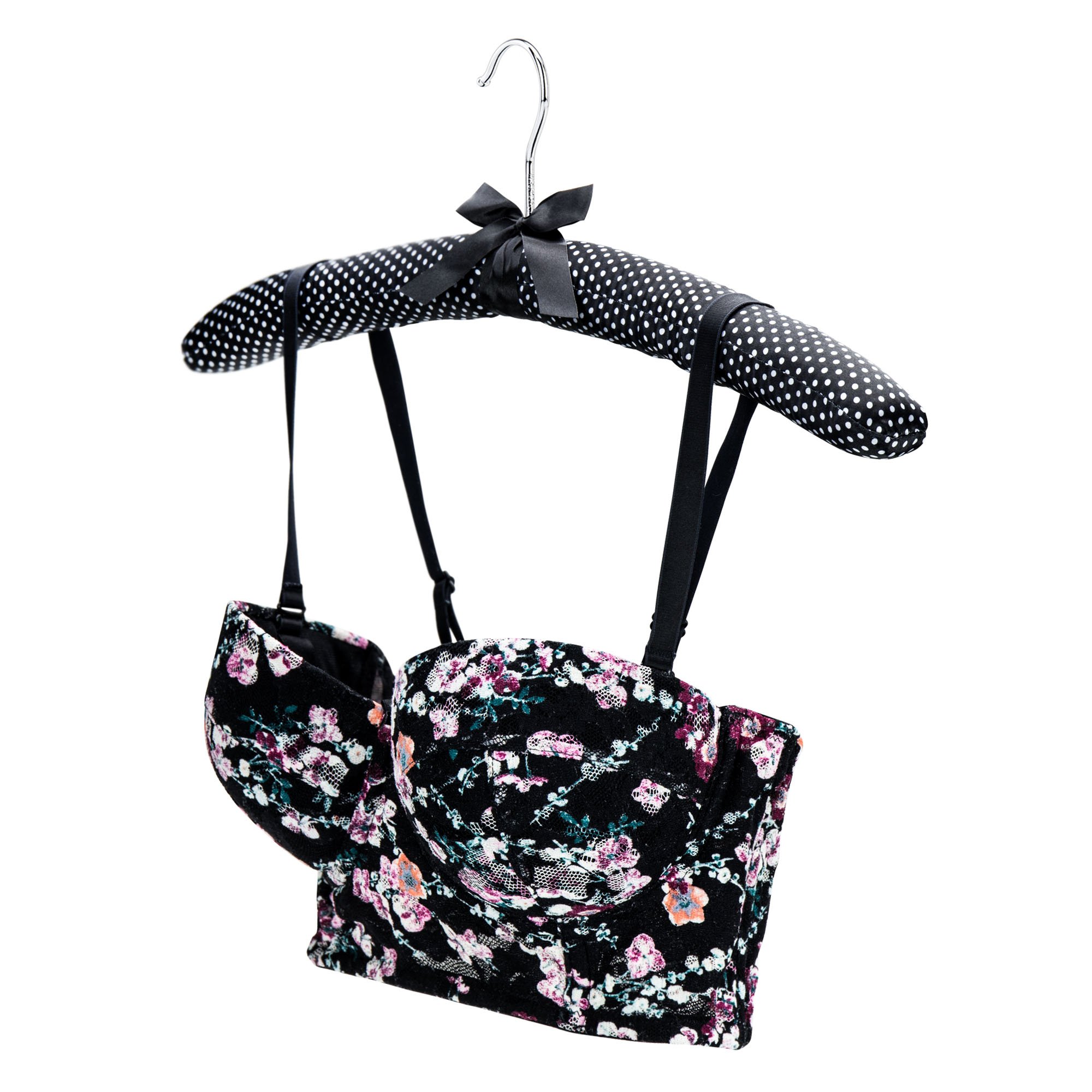 Hangerworld 10 Grucce Appendiabiti 43cm Nere a Pois con Morbida Imbottitura e Rivestimento in Stoffa