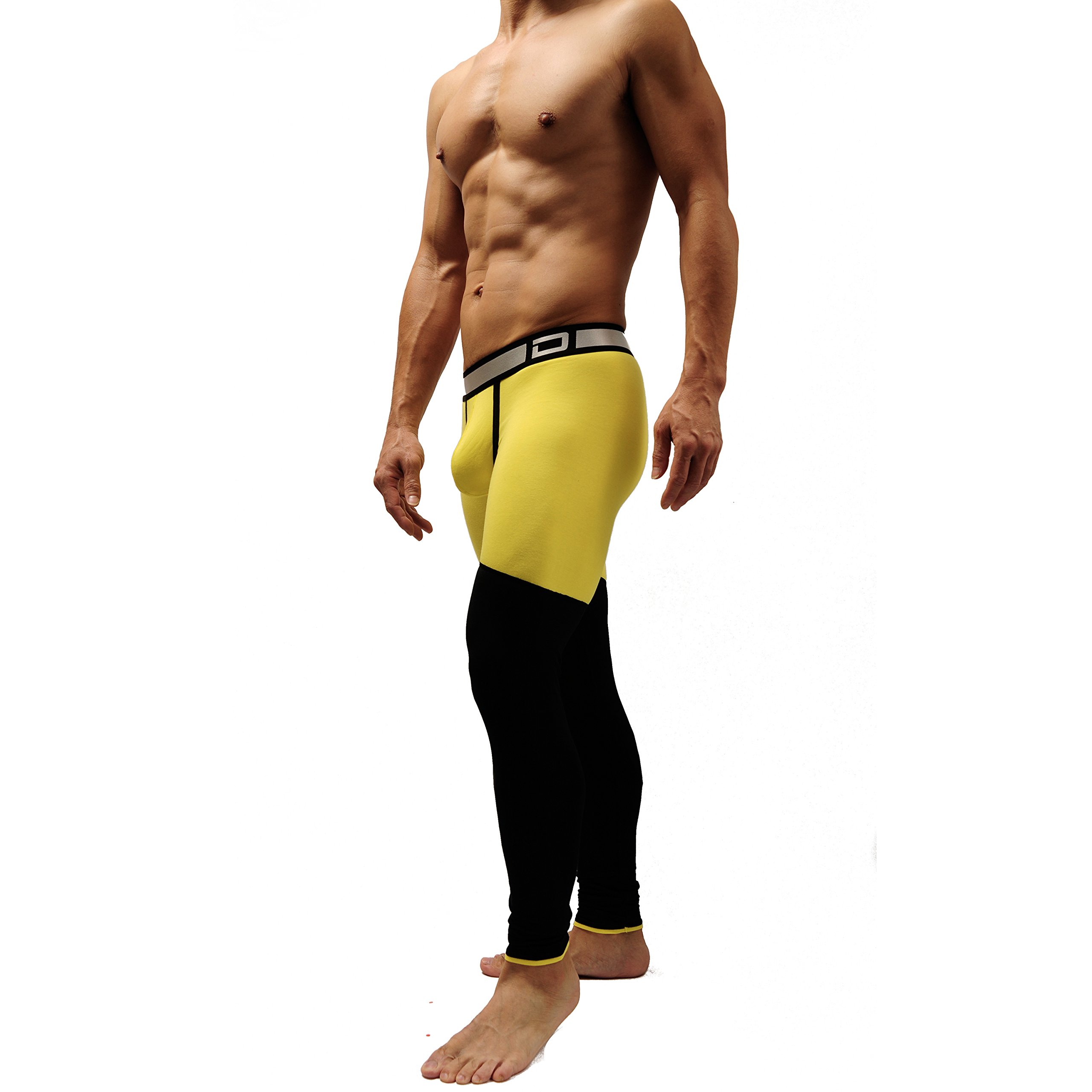 GOGOHOT Mens Cotton Pouch Long Underwear Long johns Yellow Large