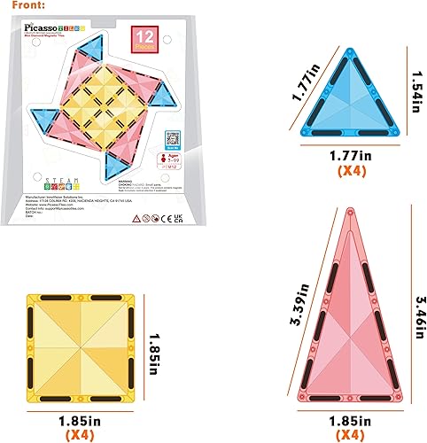 Miniatura 3 de PicassoTiles Mini Diamond PTM12 - Azulejos magnéticos de construcción, 12bloques, juguete portátil y compacto, educación de STEM y temprana,