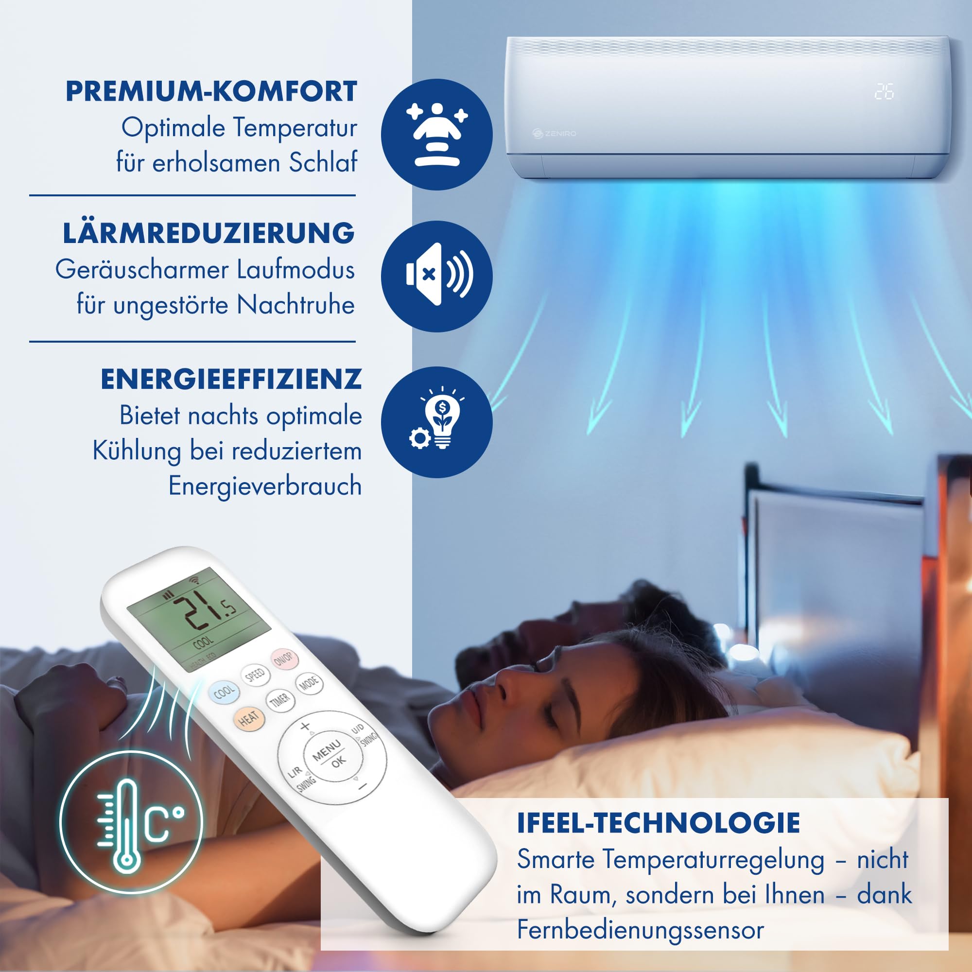 Multisplit Klimaanlage 3 Innengeräte Set 6,2kW 21000 BTU A++ WiFi 4D AirFlow Heizen bis -20°C R32