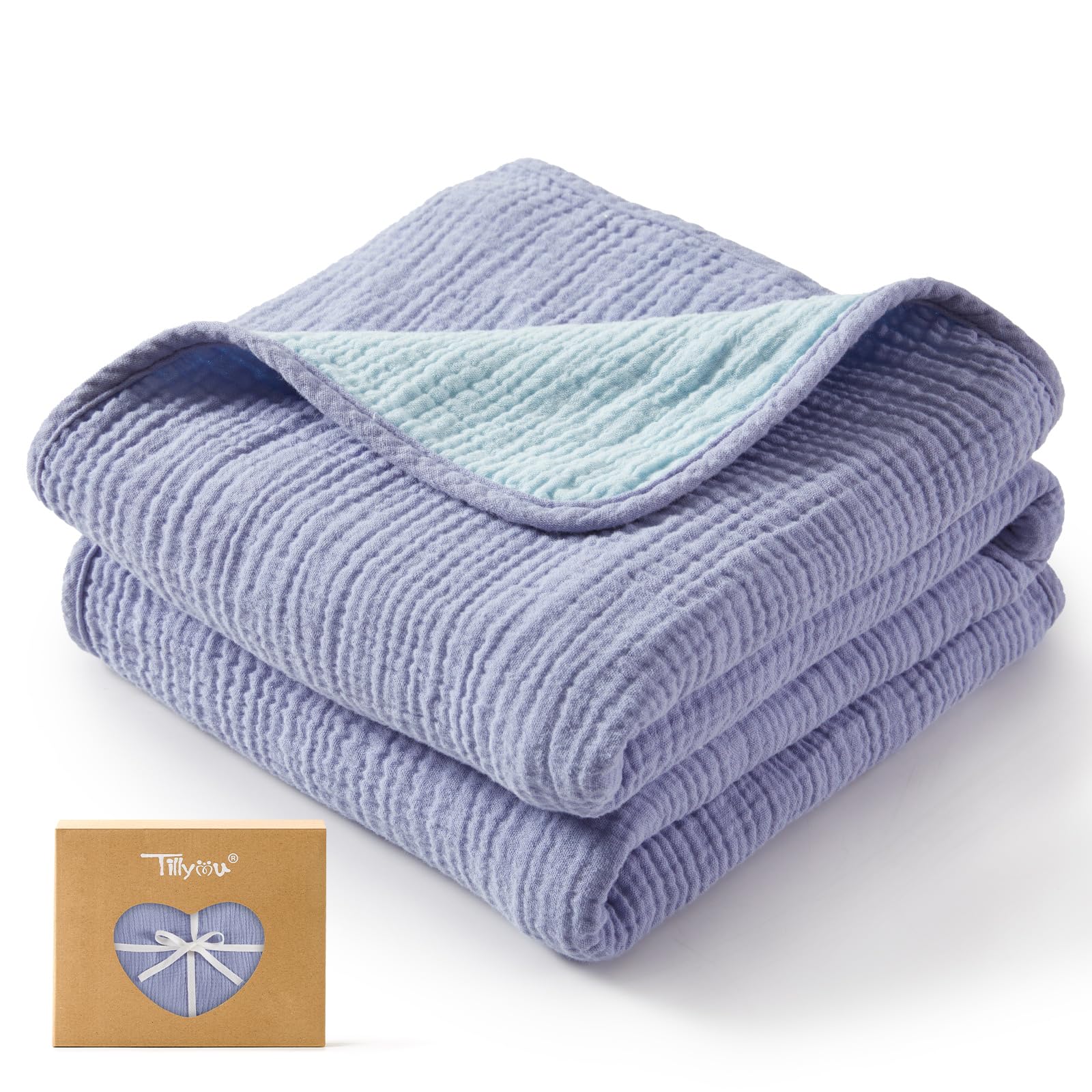 TILLYOU 1er Set Musselin Decke 4-lagig Pucktuch Baby 75x100 cm Musselintücher Baby Tuch 100% Baumwolle Babydecke, Blau & Hellblau