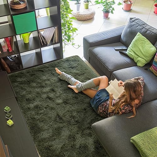 Miniatura 10 de Softlife - Alfombra de área para sala de estar de 4 x 5.3 pies, peluda, suave y mullida, de peluche largo, para habitación de los niños, guardería,