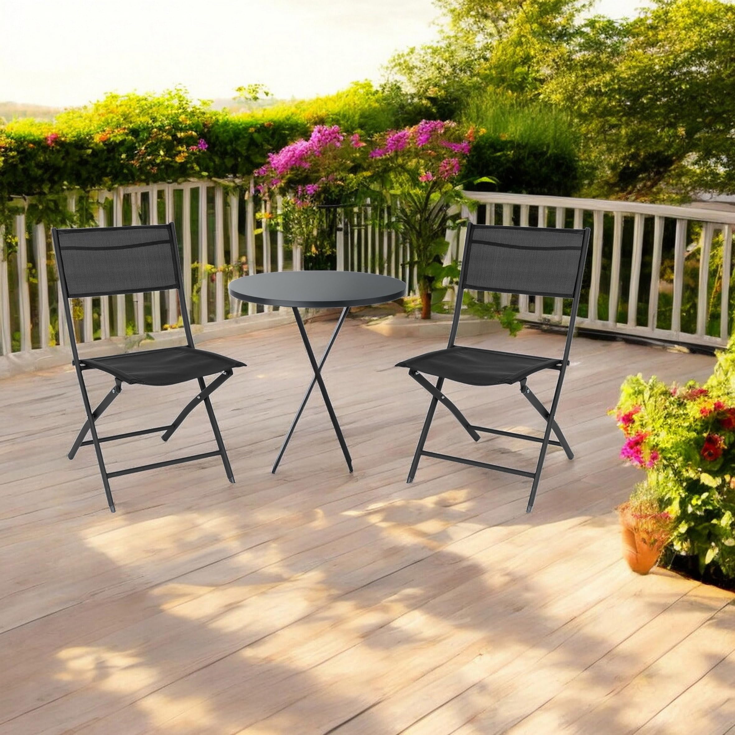 Spetebo Chaise de Jardin Pliante pour Balcon et Terrasse - Noire - 83 x 55 cm - En Acier et Textile - Pour Camping - Toile Texteline